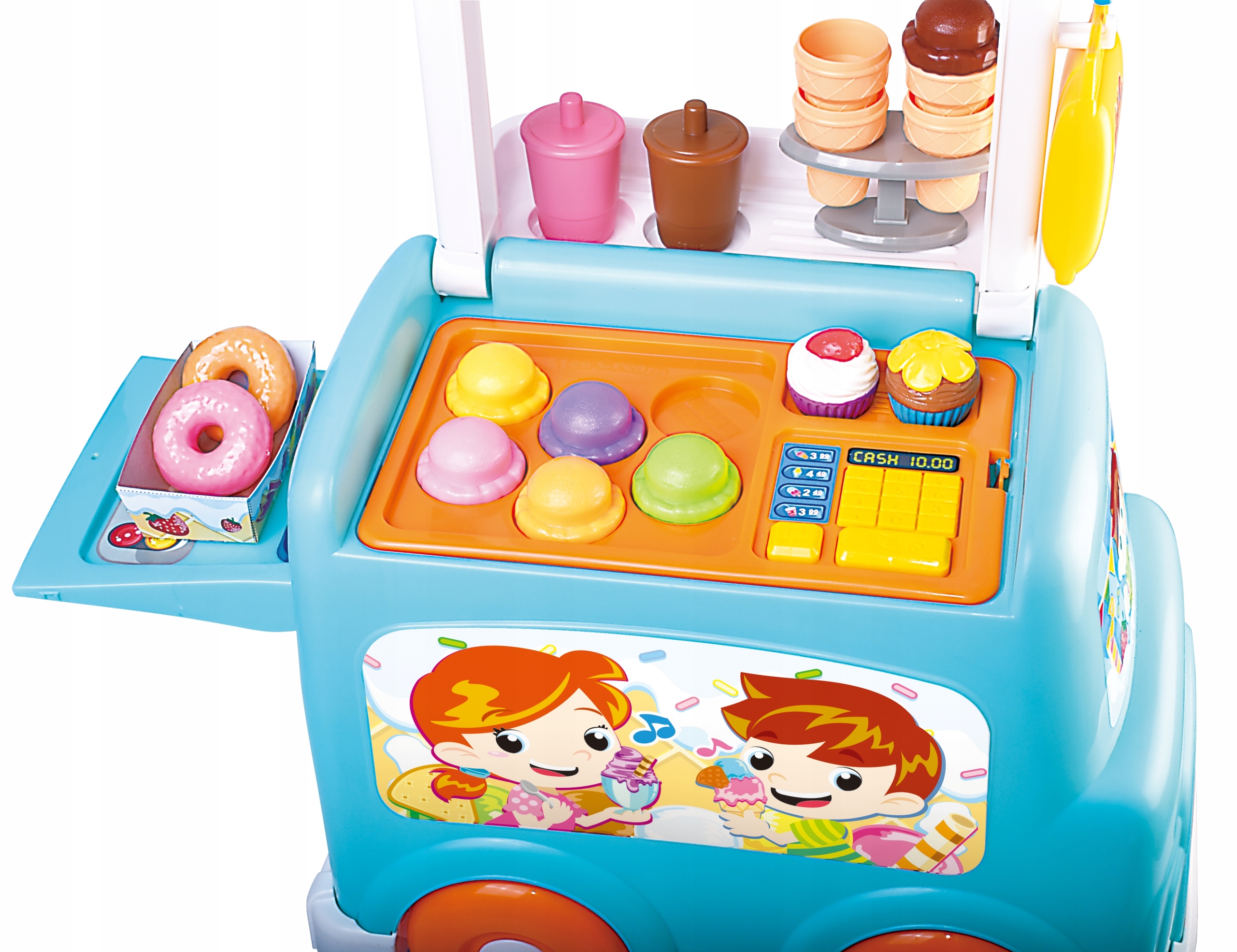 DUMEL WÓZEK Z LODAMI AKCESORIA KASA FOODTRUCK melodie lody 18m+ 44587 Minimalny wiek dziecka 18