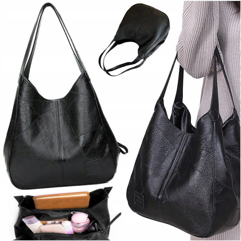 TORBA CZARNA Pojemna Shopper Torebka Na Ramię Duża STYLOWA MIEJSKA DAMSKA