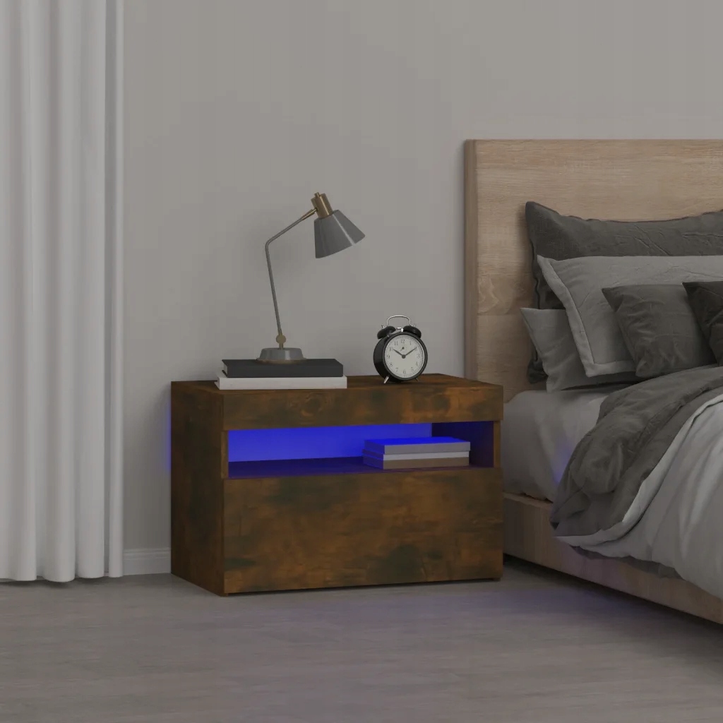 Noční stolek s Led osvětlením kouřový dub 60 x 35 x 40 cm Hnědá 3152826