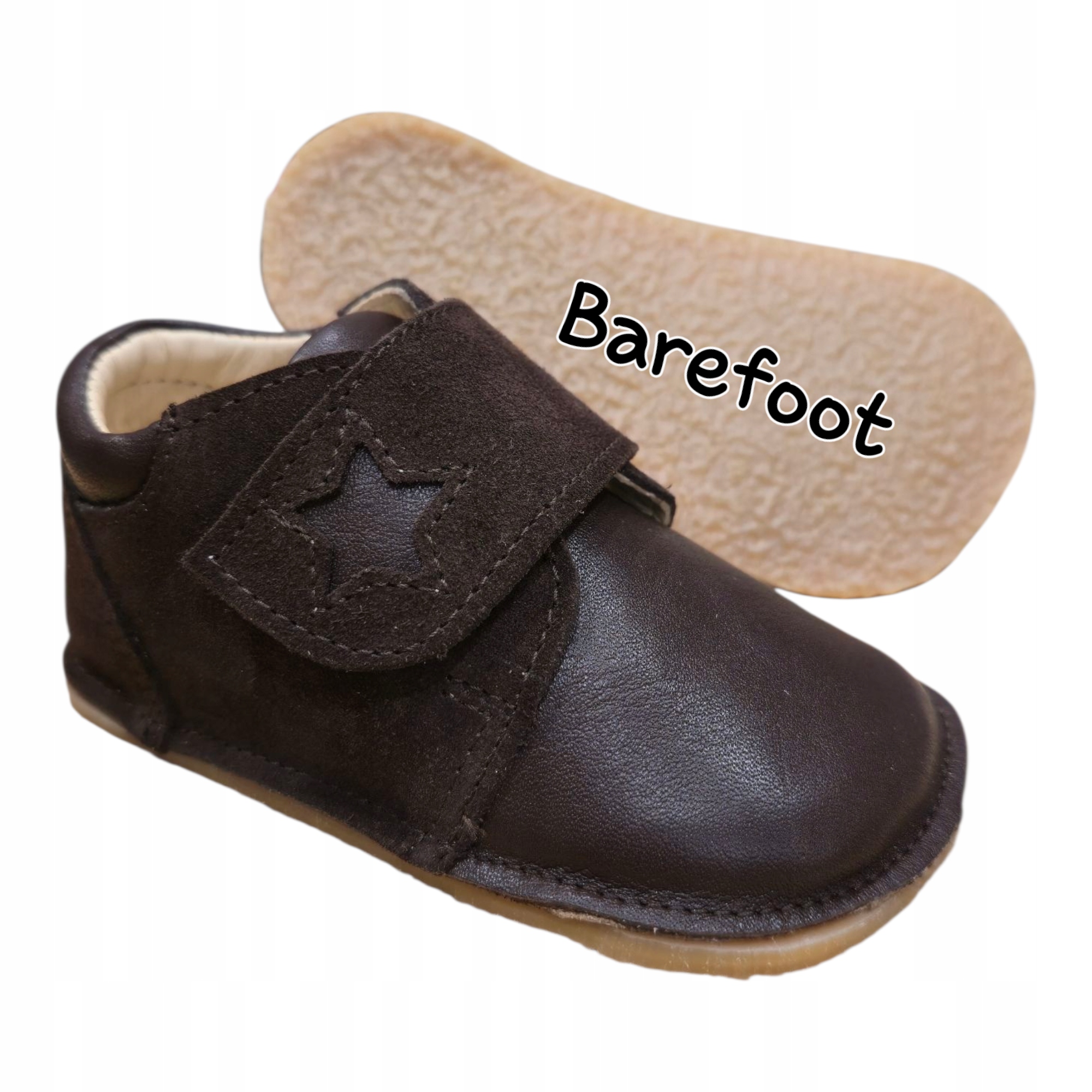 Obex Triby Buty Skórzane Na Rzepy Miękkie Trzewiki Barefoot Brązowe 20