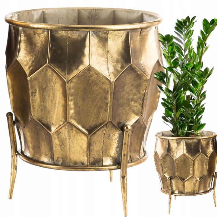 Obal Na Kvetináč na nožičkách kvetináča 35,5 x 30 cm kovový zlatý