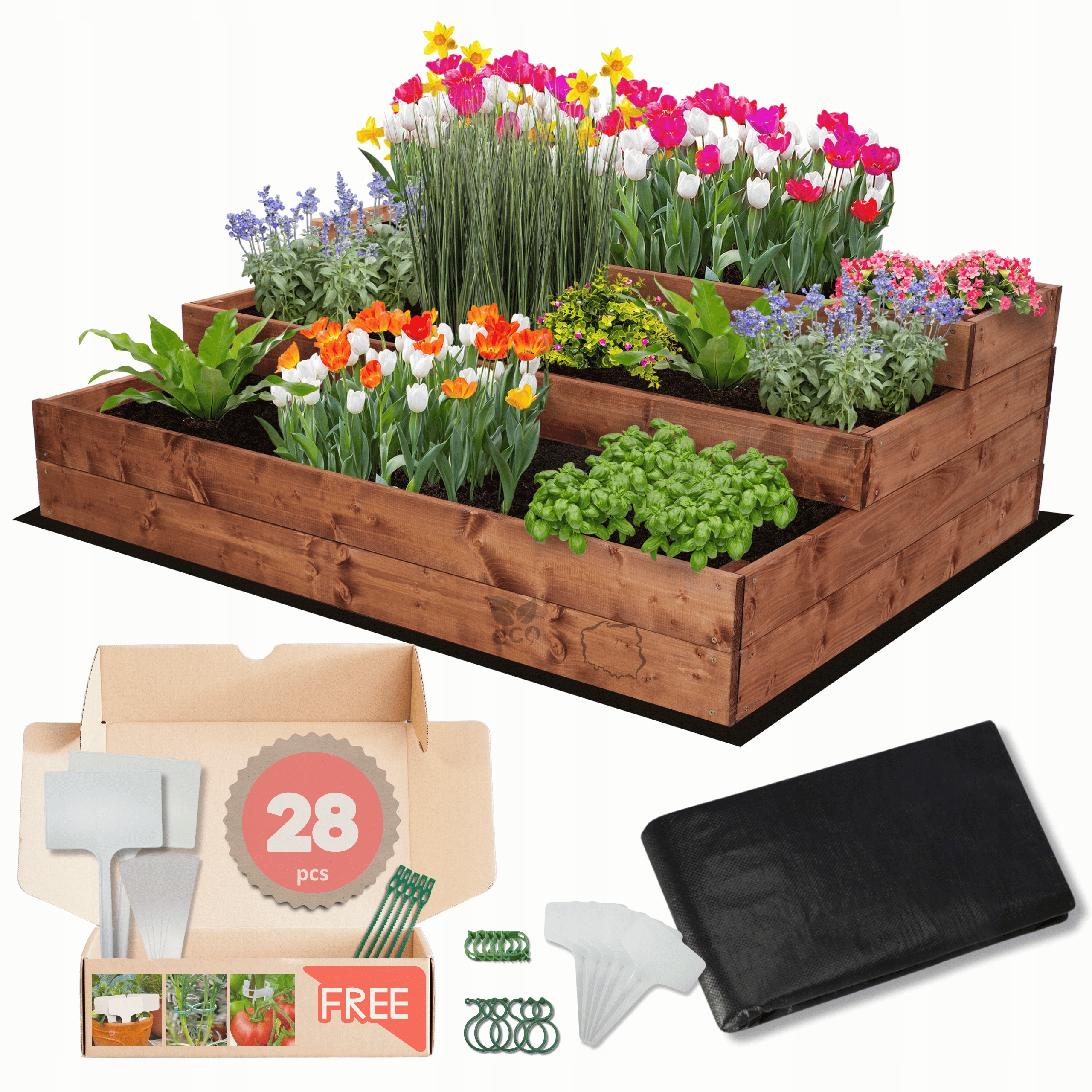 Zeleninový Záhon dřevěná truhla, kaskádový květináč, záhon, impregnace 36x120x90