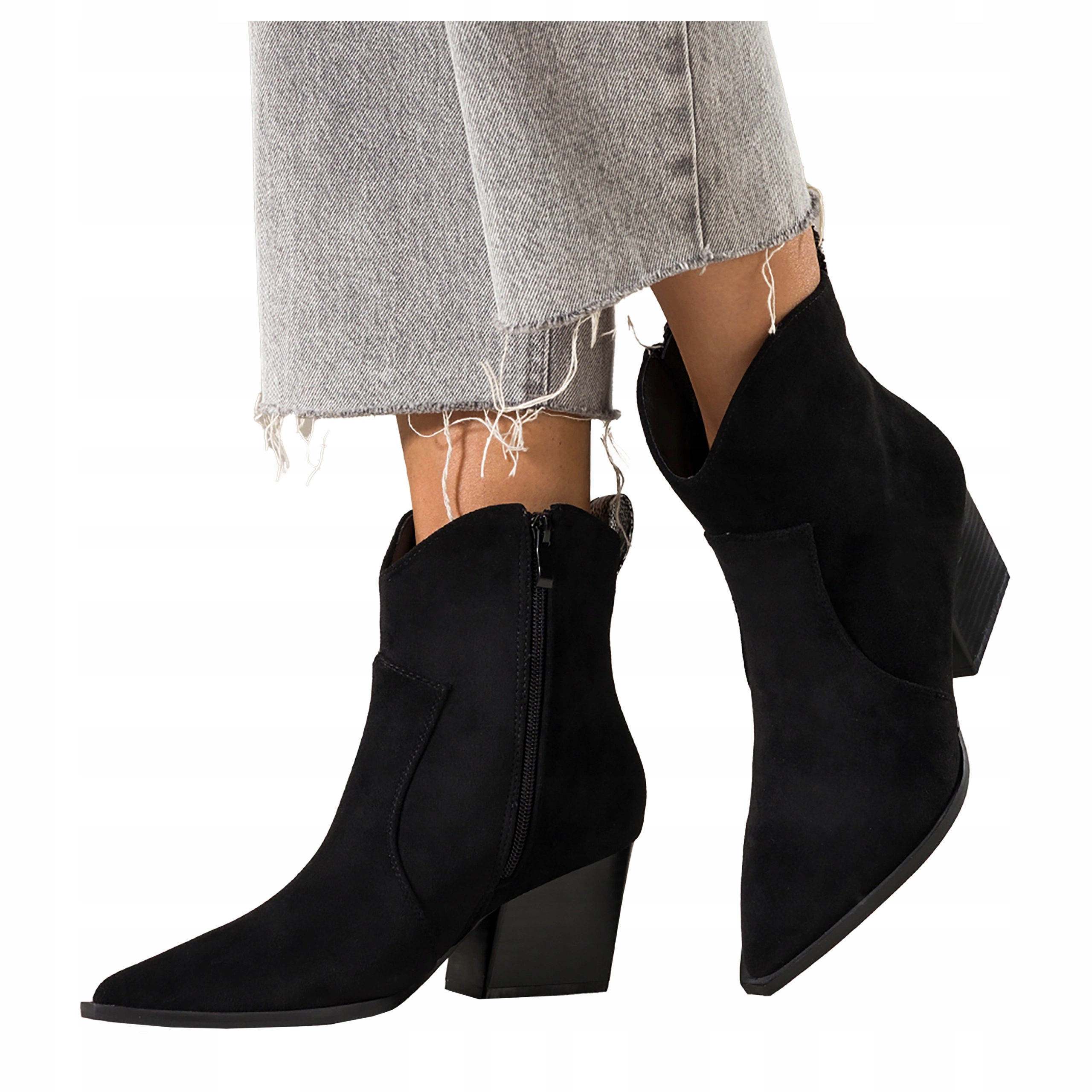 Kotníkové Boty Černé Dámské Pohodlné Kovbojské Boty Široký Zkosený Semišový podpatek velikost 41