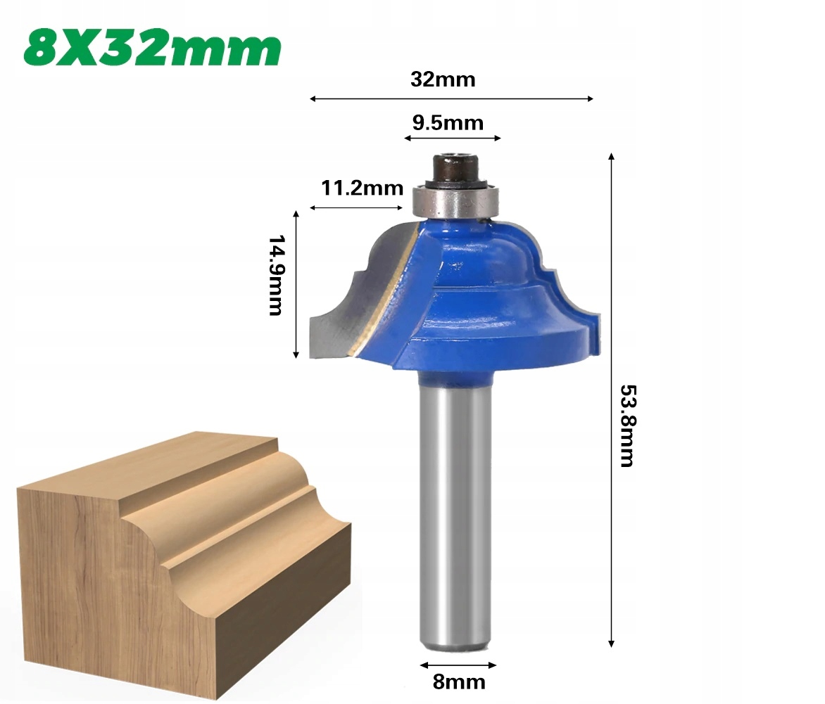 Frez do krawędzi drewna 32mm chwyt 8mm obrzeża Rodzaj frezu kształtowy