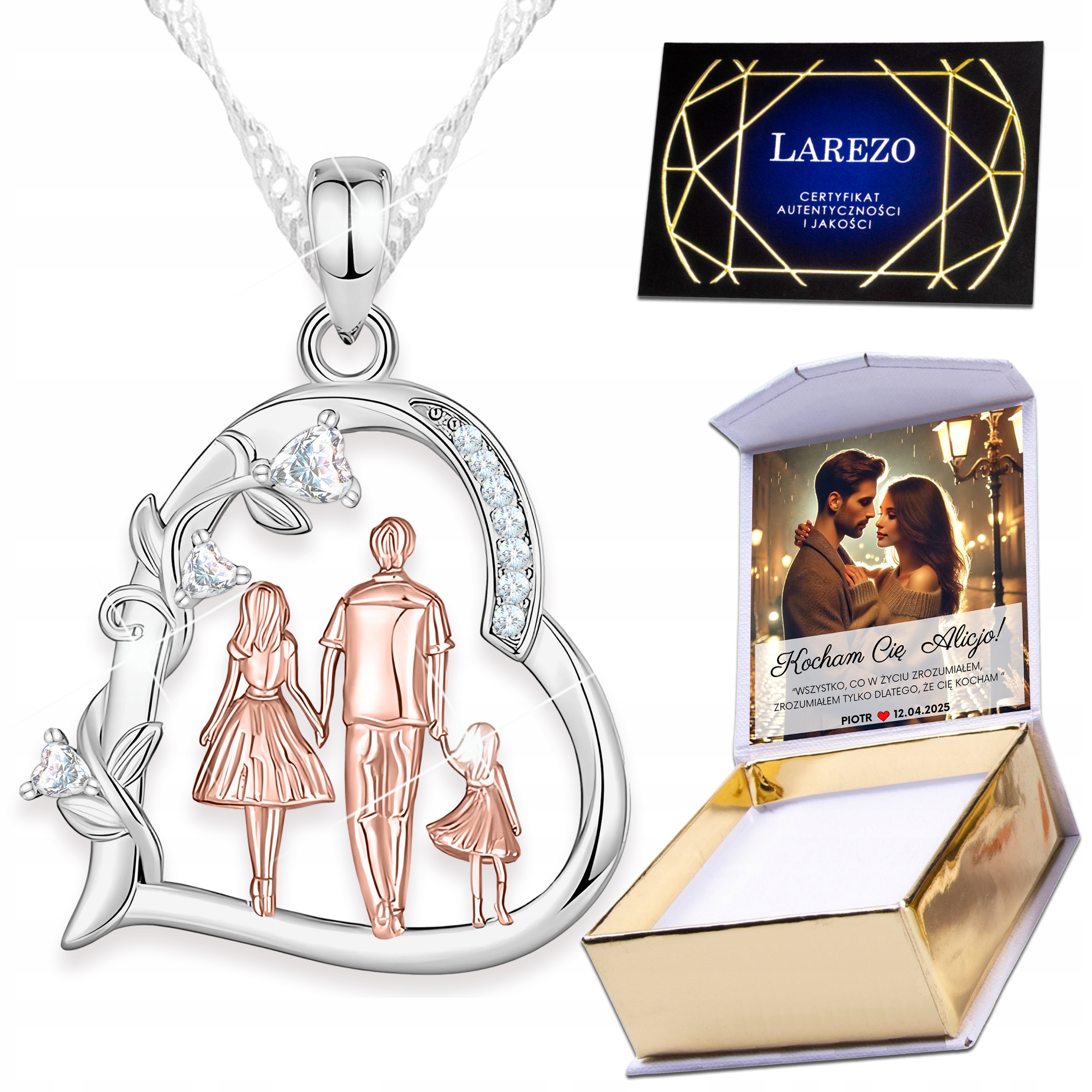Stříbrný náhrdelník 925 Srdce Matka s dítětem Křišťálový táta Dcera Potisk