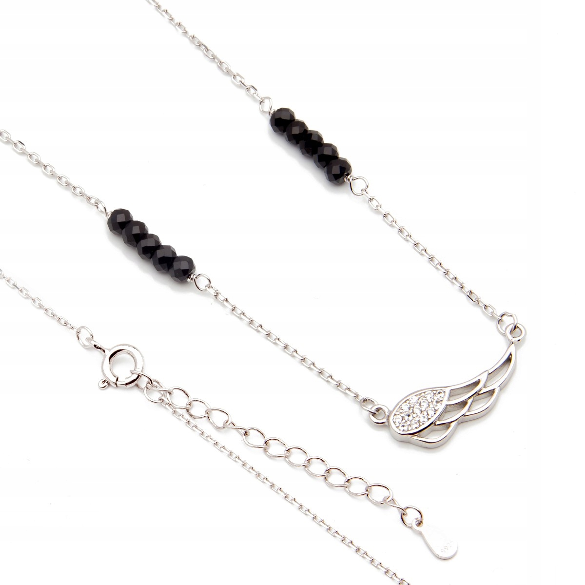 Stříbrný náhrdelník 925 s okřídleným přívěskem onyx