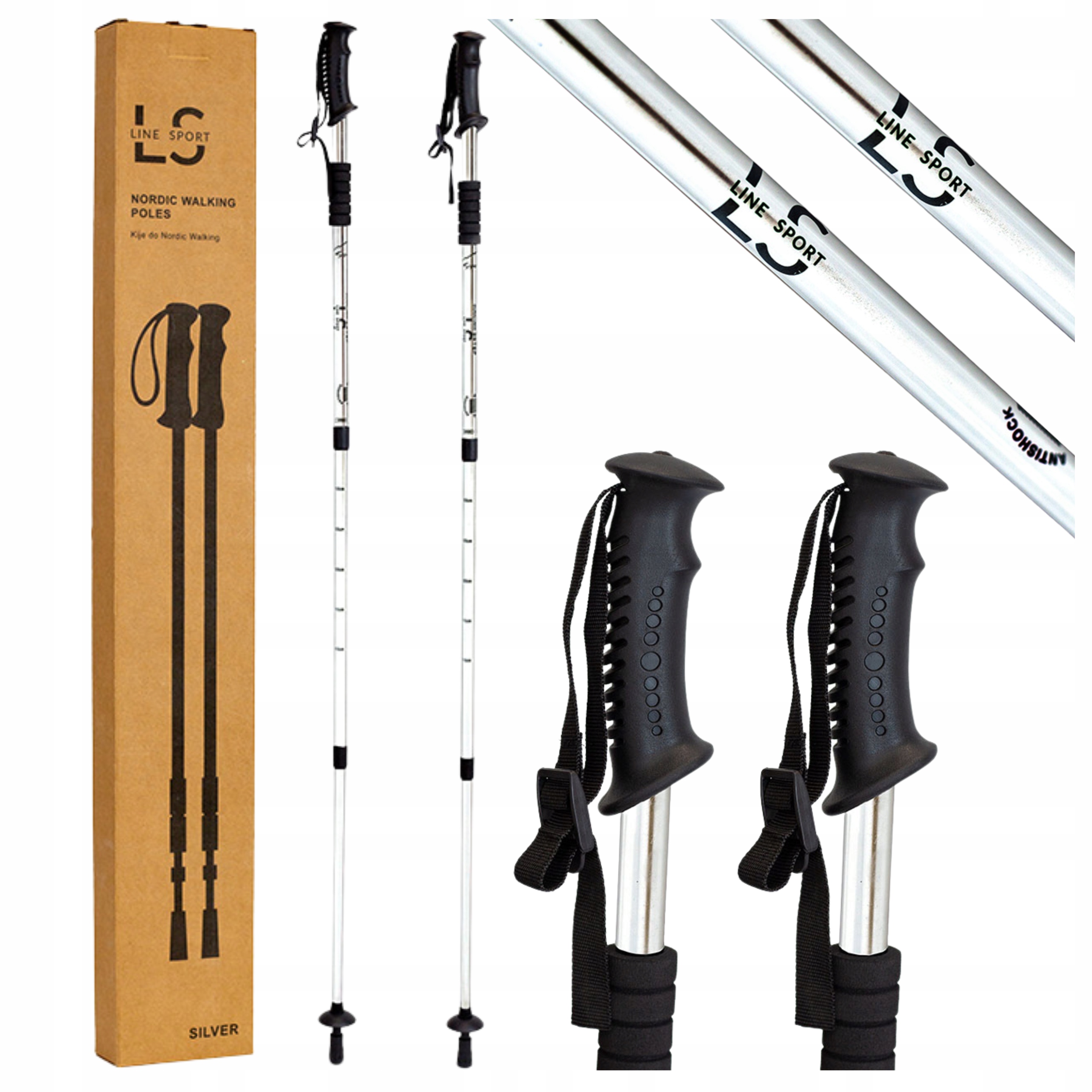 Kije Trekkingowe do Nordic Walking Regulowane Lekkie Srebrne Line Sport
