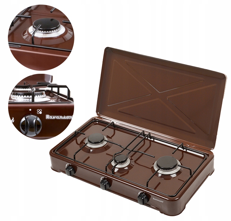 Plynový Vařič 3-PLOTÝNKOVÝ Volně Stojící Turistický, Nastavitelný, Hnědý