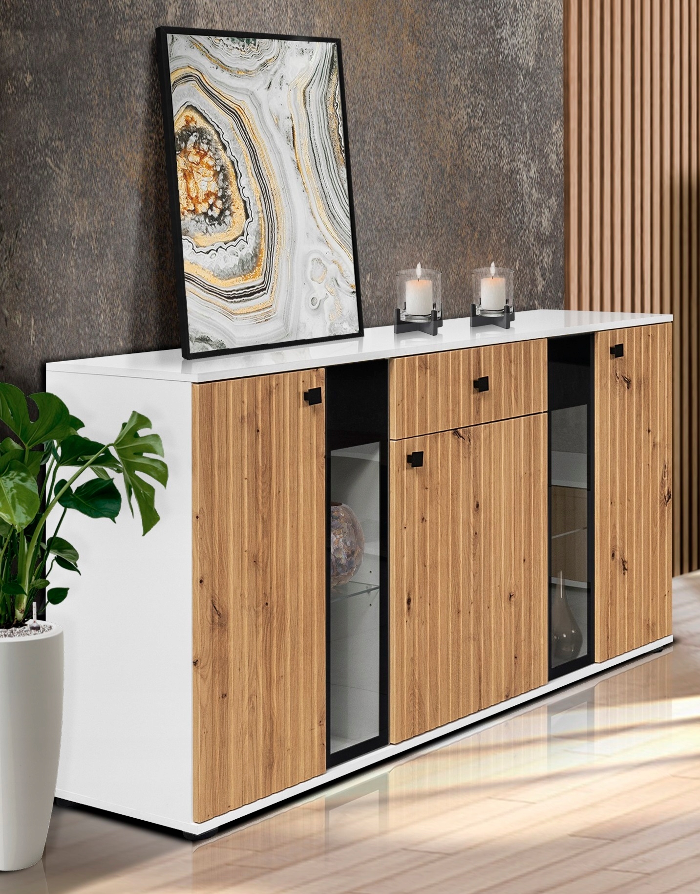 Komoda Salsa lamele artisan z białym led