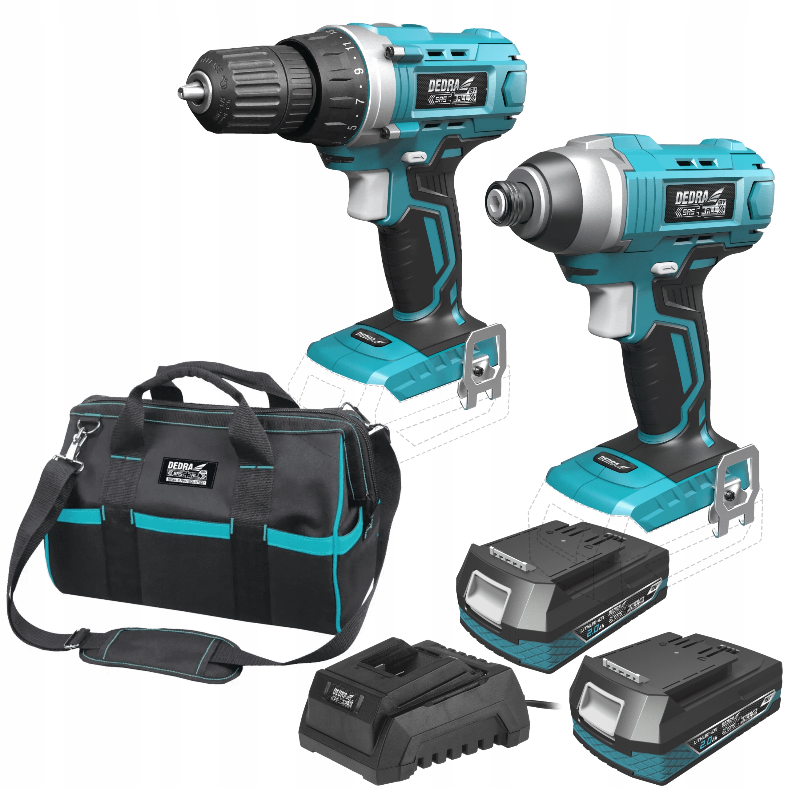 Zestaw elektronarzędzi Dedra z szlifierką i wkrętarką 2x2.0 Ah