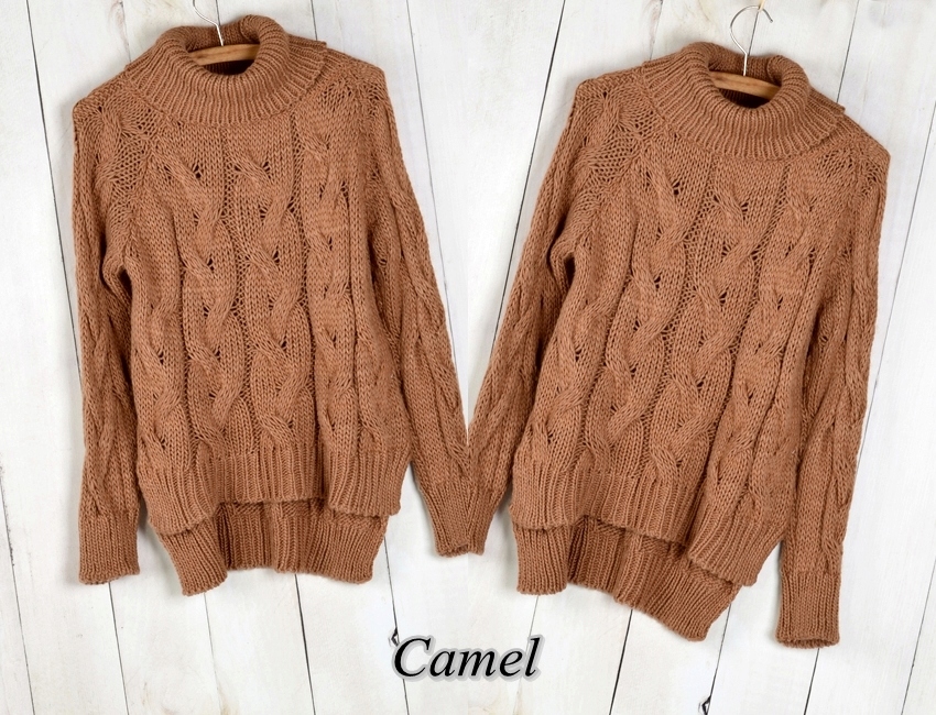 CIEPŁY GRUBY SWETEREK WARKOCZ GOLF W30 Kolor beżowy