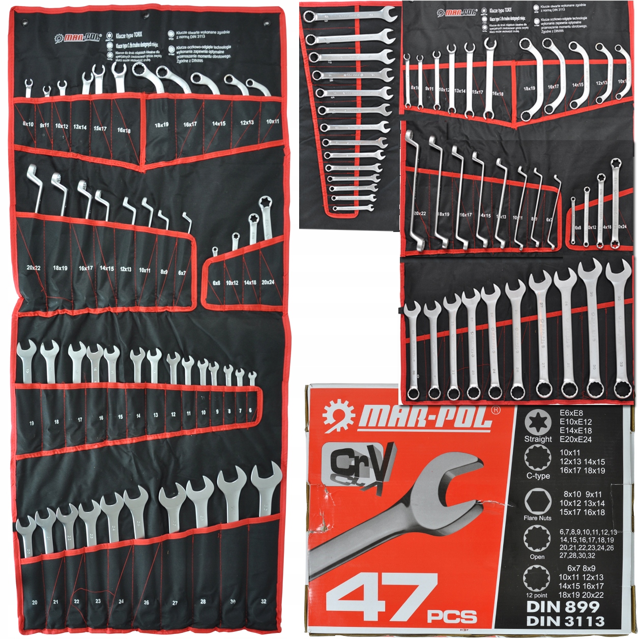 KLUCZE PLASKO OCZKOWE GIETE TORX PRZEWODOW C 47szt