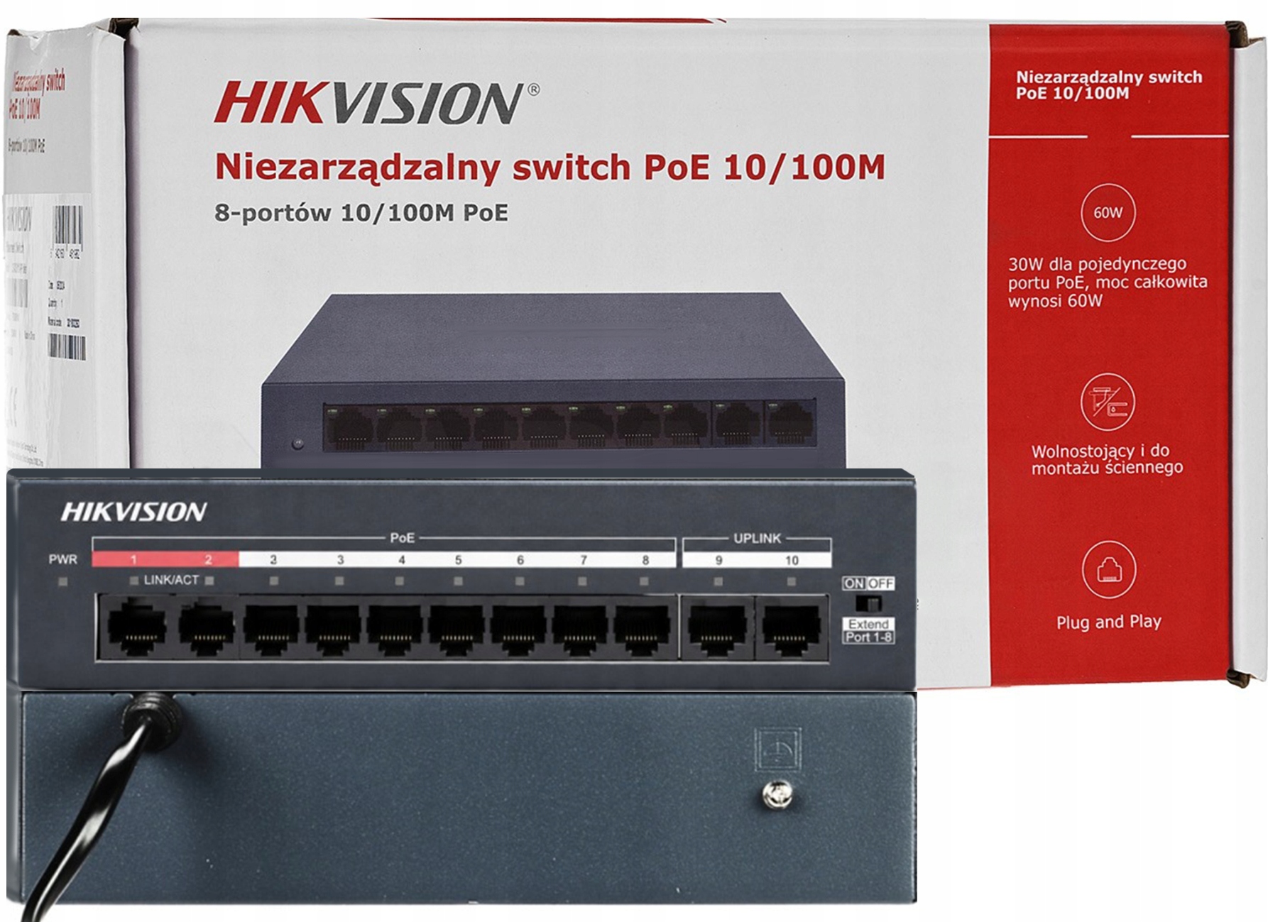 Switch Poe DS-XS10-P 8x Poe 2x Uplink 10/100Mbps Hikvision