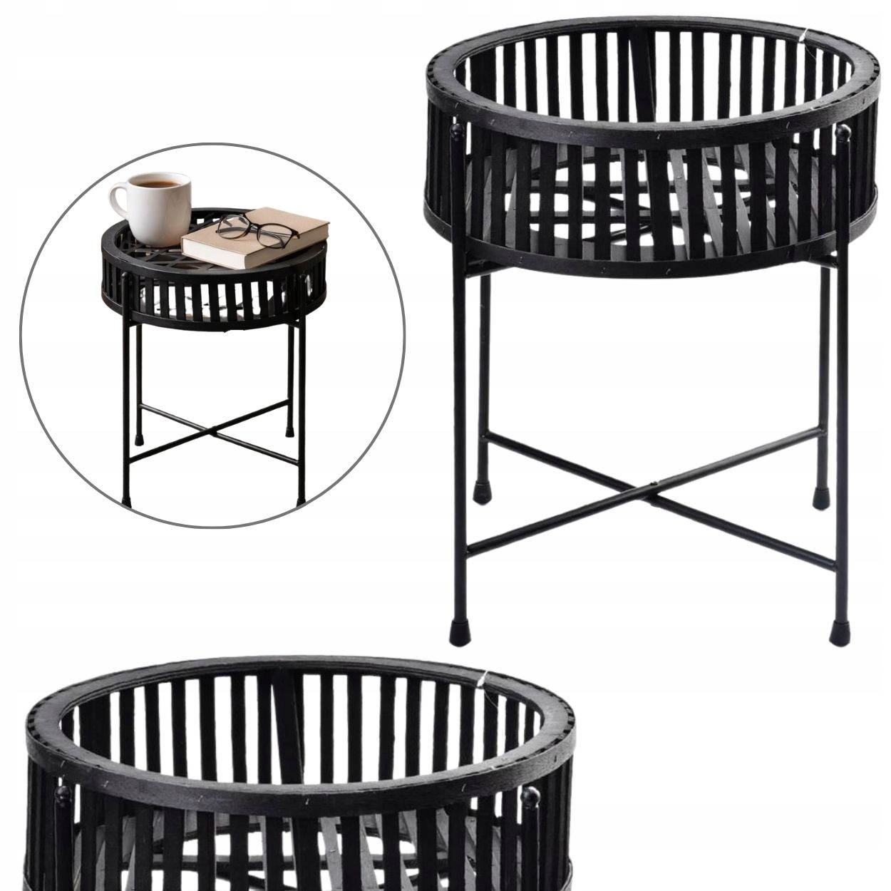 Kávový Stolek Do Obývacího Pokoje Elegantní Boho Černý Kulatý Boční