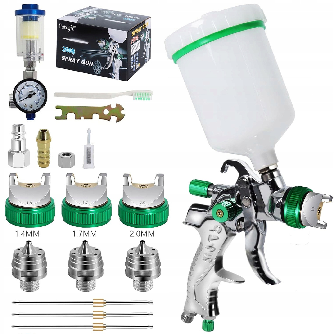 Hvlp Lakovací Pistole 3 Trysky 600 ML 1.4-2.0 MM Pro Malování Kovu