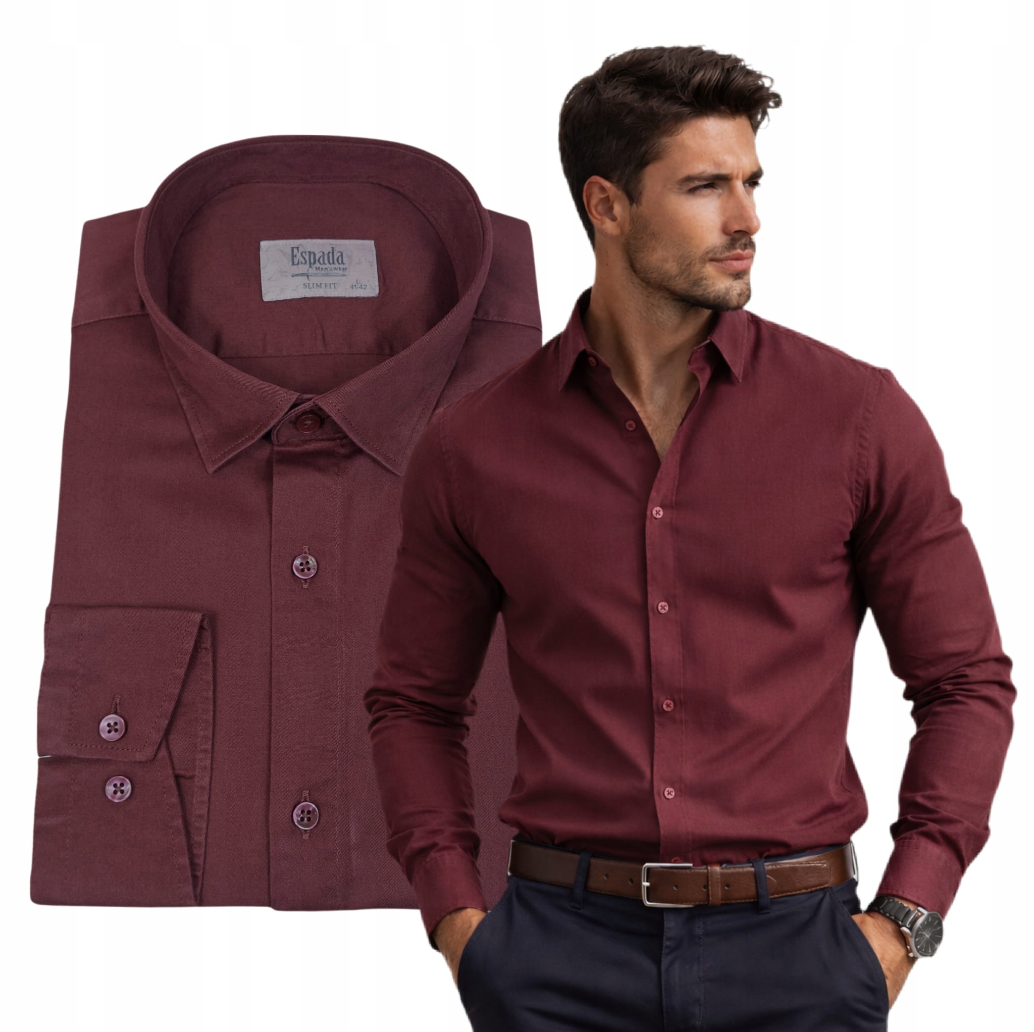 Pánská košile Bordó Matná Silnější Bavlna s elastanem Slim vel. XXL