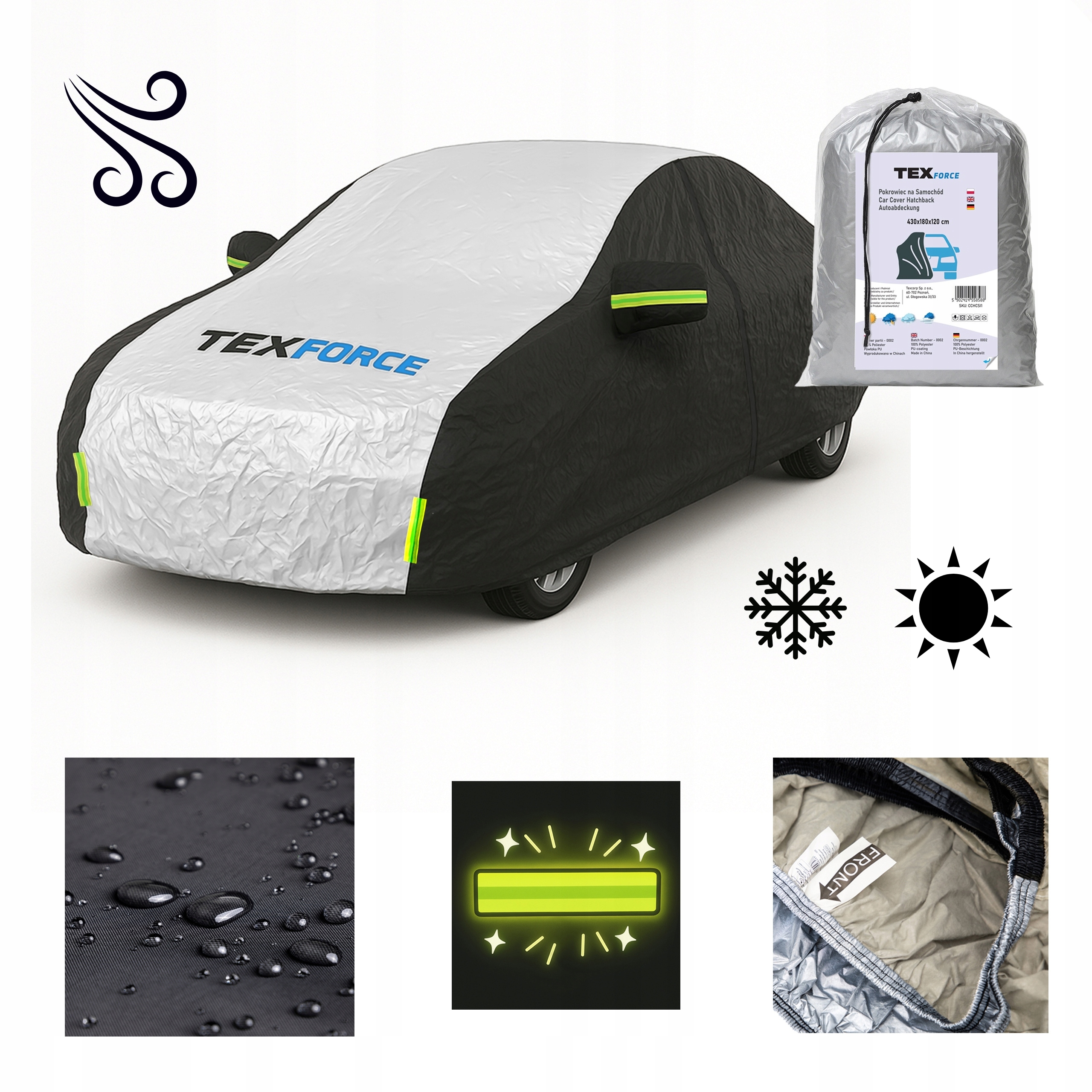 Kryt na auto hatchback 430x180x120 cm Texforce, ochrana pred Uv žiarením