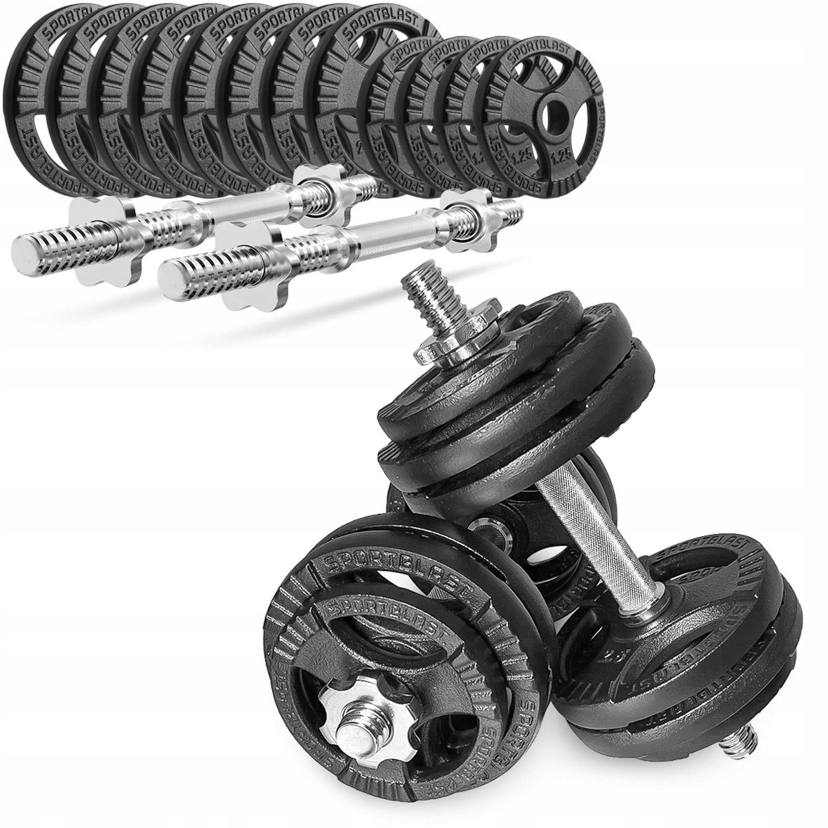 Hantle żeliwne regulowane 2x15kg kierownice gryfy zestaw do treningu 30kg