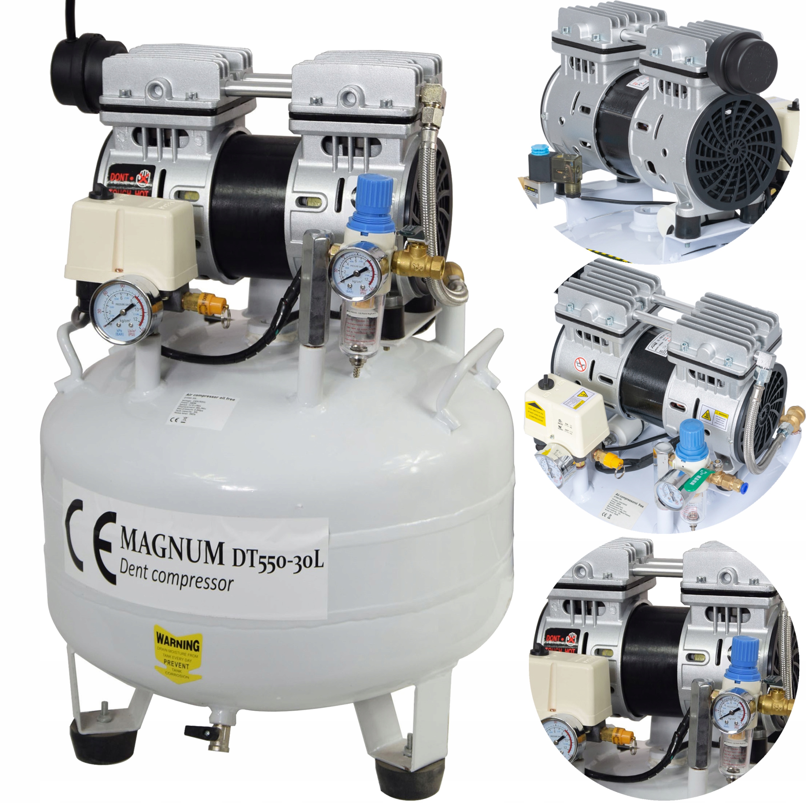 bezolejový kompresor Magnum DT550 30L Tichý 58 dB zubní 8 Bar