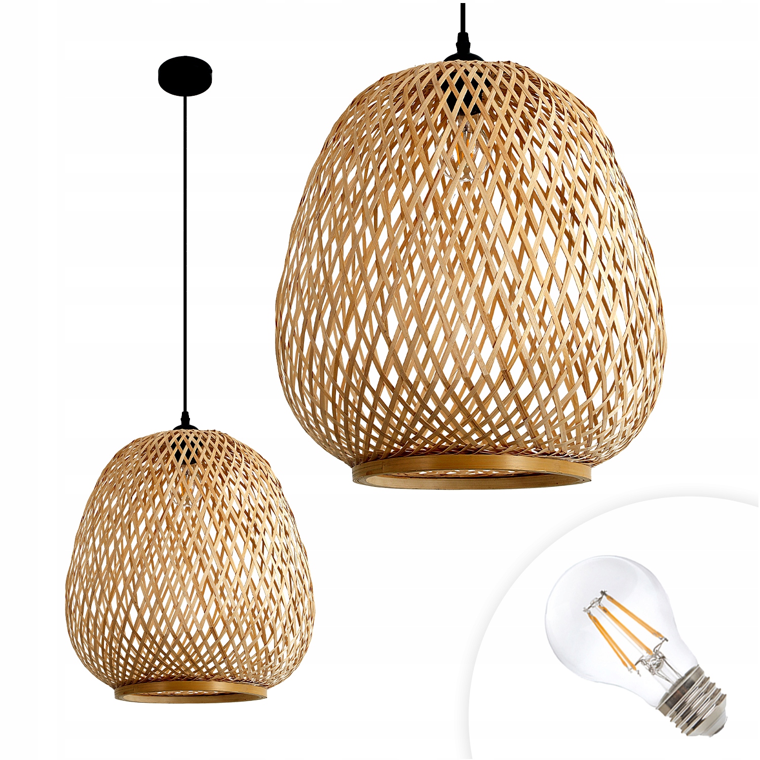 Sada závesná lampa z bambusu v štýle Boho žiarovka 7W E27 Teplá biela