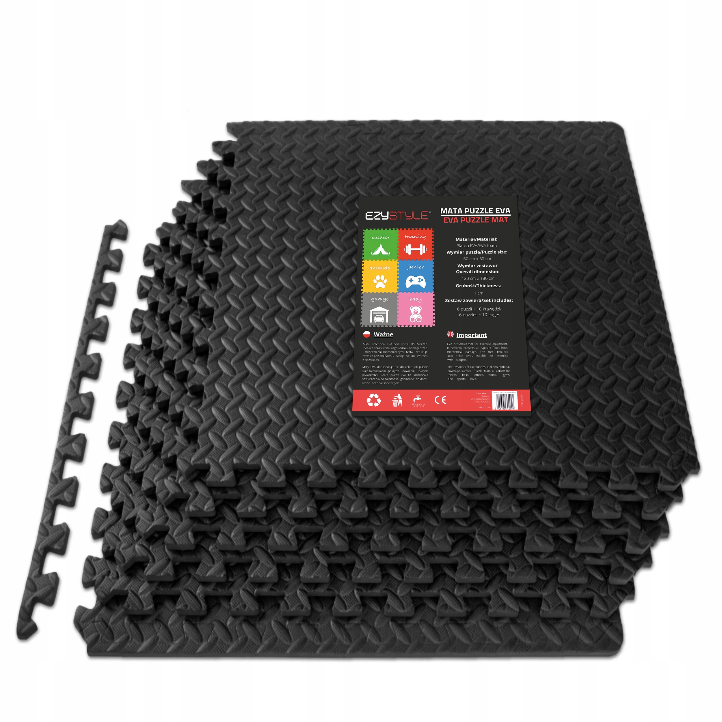 MATA PUZZLE PODŁOGA POD SPRZĘT NA SIŁOWNIE DO ĆWICZEŃ GUMOWA GRUBA Stan opakowania oryginalne