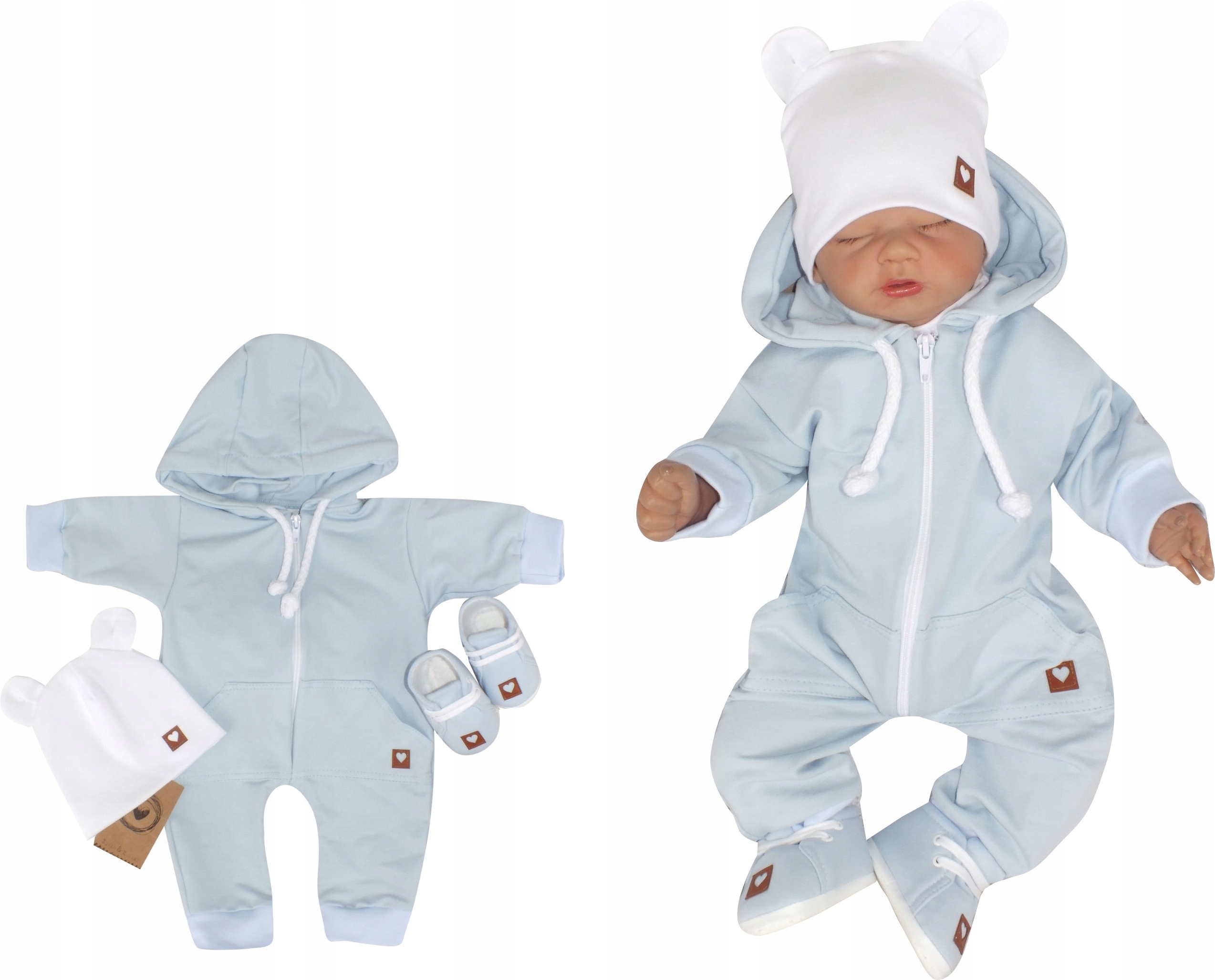 

Komplet bawełniany kombinezon z kapturem pajac 68