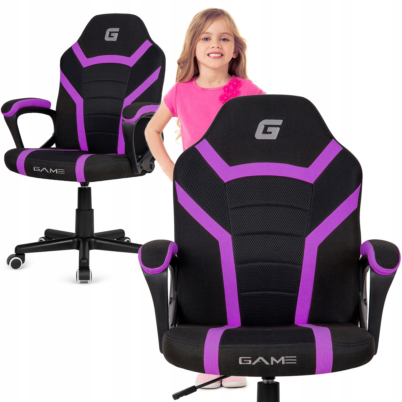 Fotel obrotowy wentylowany gamingowy krzesło do biurka fioletowe tkanina