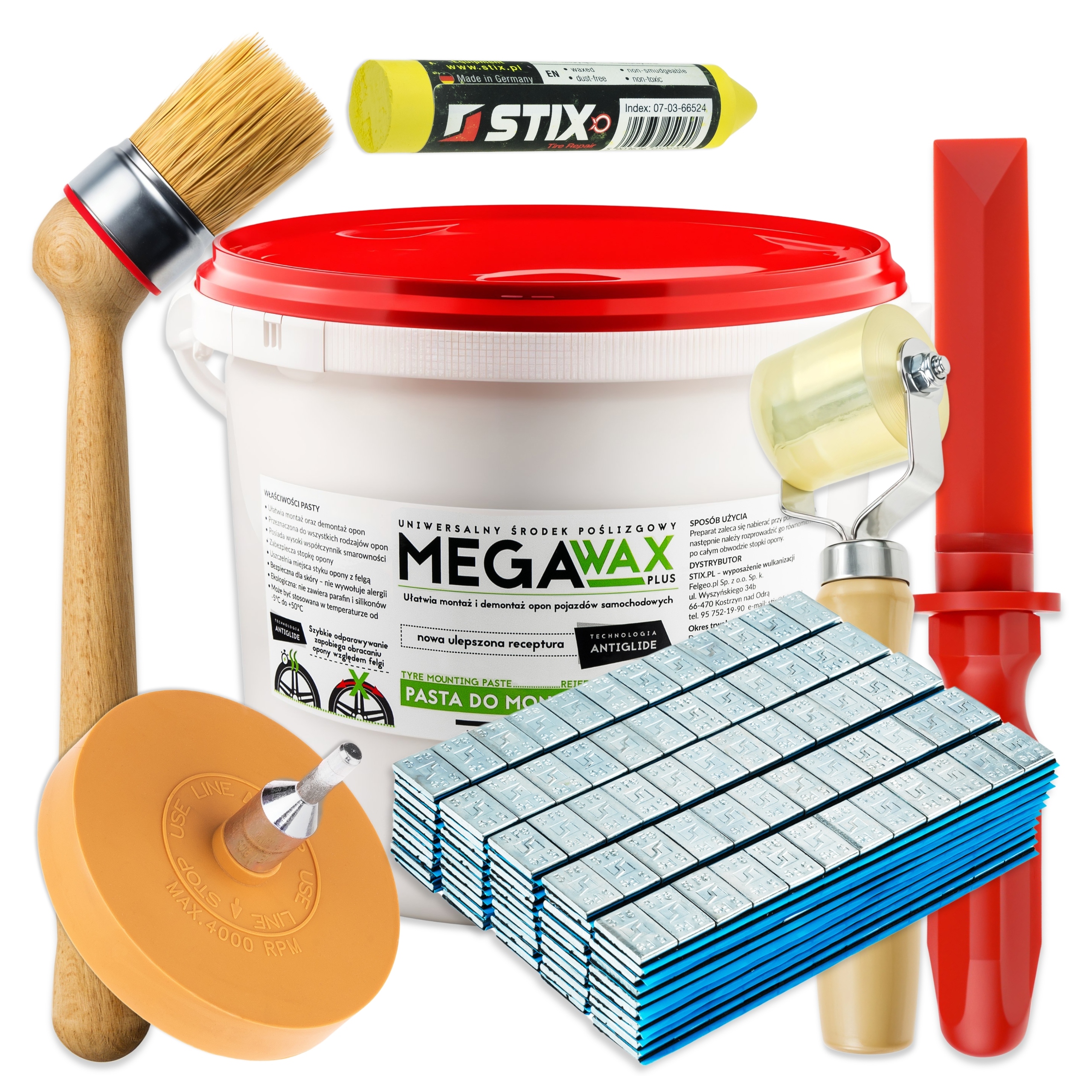 Sada Pro Servis Pneumatik Stix ZW10 Pasta Křída Závaží Škrabka Rolka Štětec