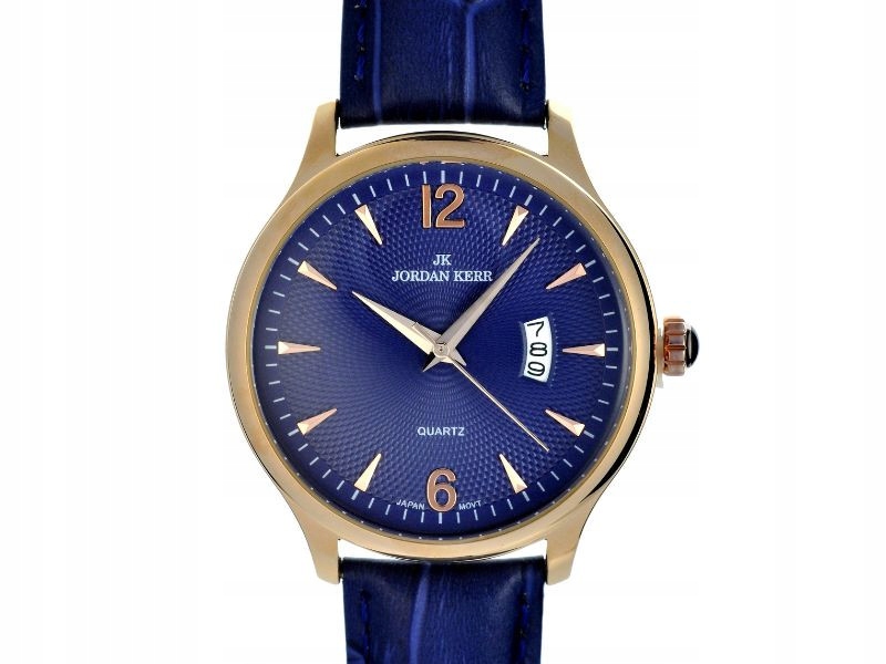 Tmavě modré hodinky pro muže s modrým ciferníkem na koženém řemínku