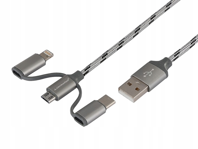 

Kabel 120 cm 3w1USB > micro Usb Lightning Usb-c