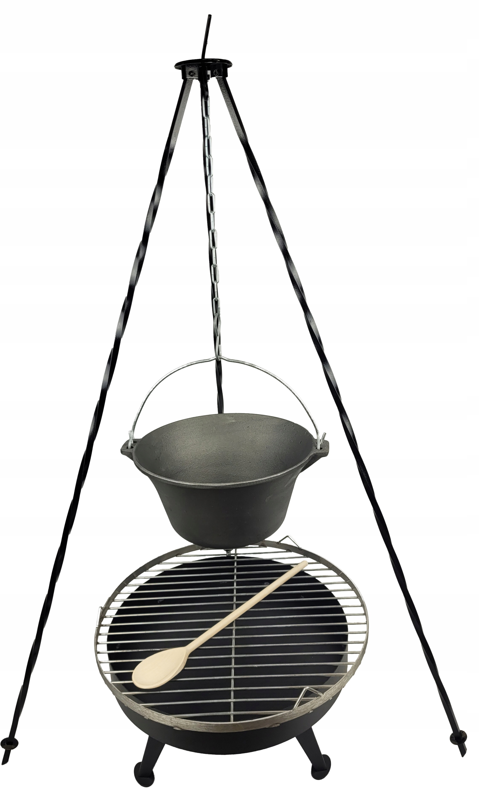 Grilovacie ohnisko 40 cm rošt 40 cm liatinový kotlík 8 l na ohnisko, guláš