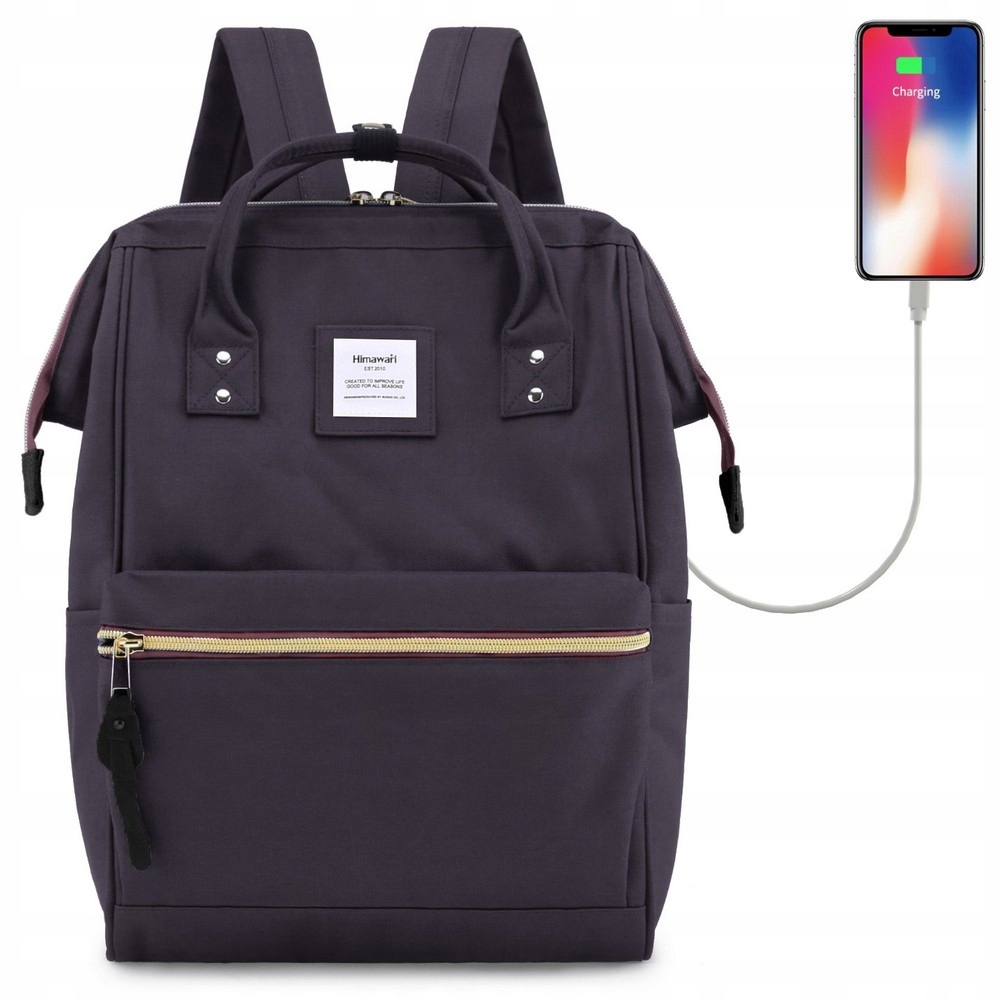 Damski plecak szkolny Himawari 9001 Usb 14,1 #38 ciemnofioletowy