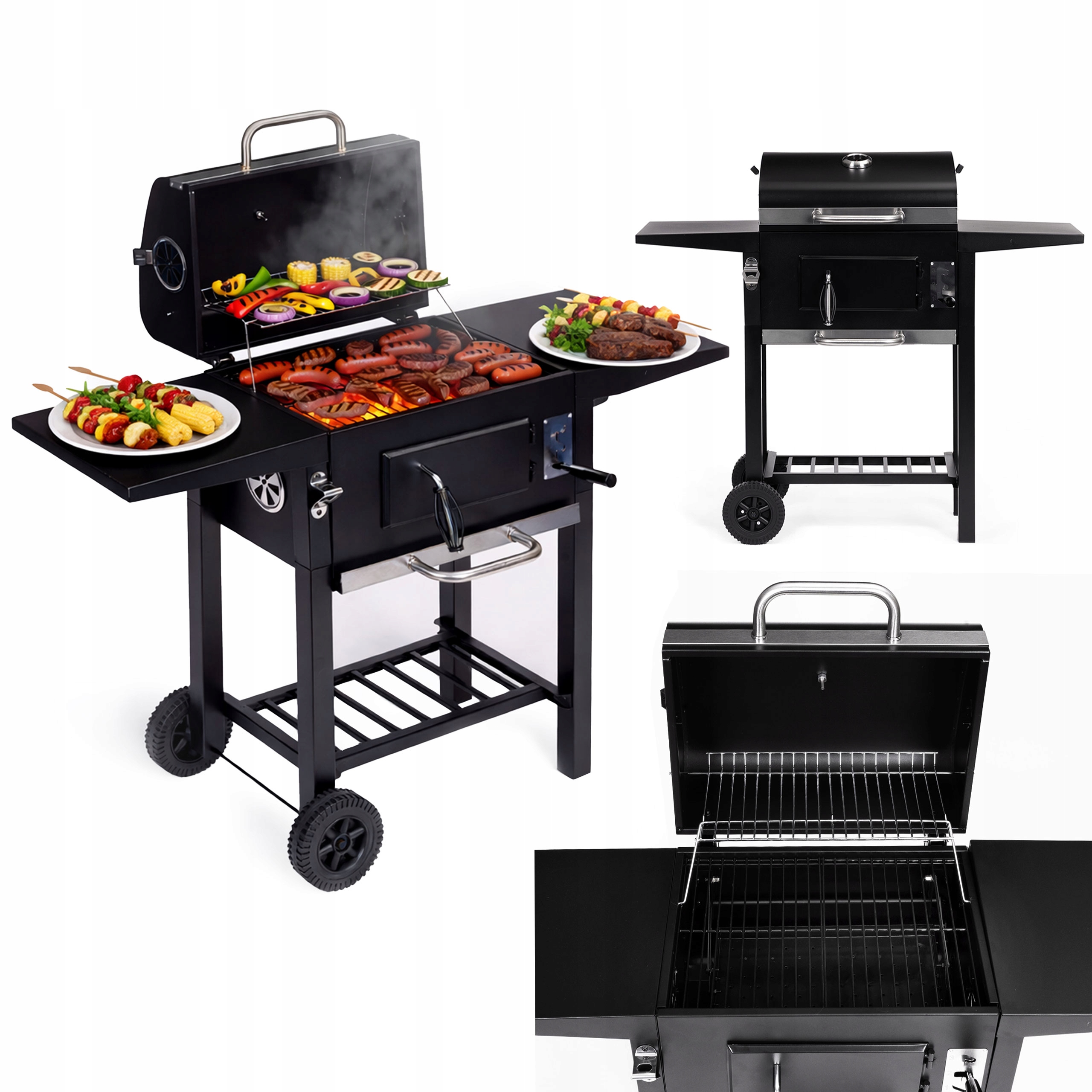 Zahradní Gril Na Dřevěné Uhlí S Víkem, Regulace Roštu, Teploměr, Popelník