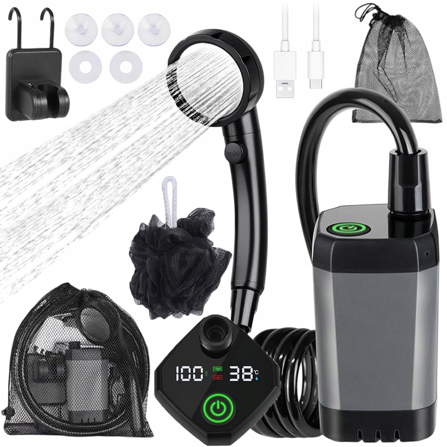 Prysznic Turystyczny Bezprzewodowy Z Akumulatorem Kempingowy Z Pompką