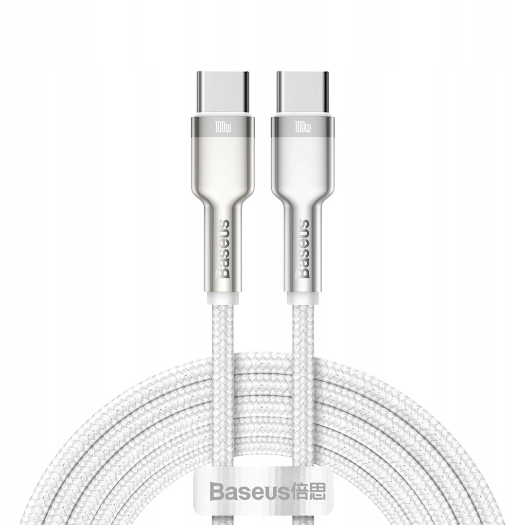 Kabel przewód Usb-c Cafule Metal 100W 2m biały