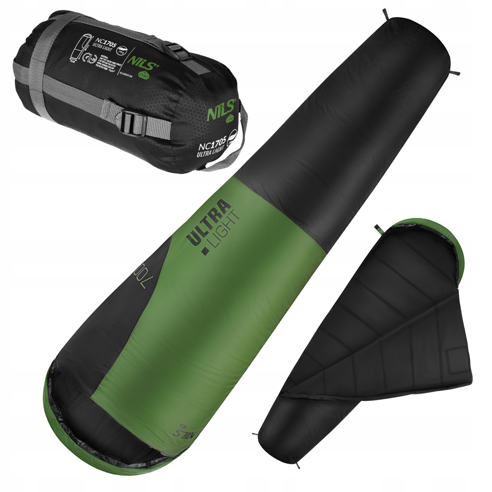 Śpiwór Turystyczny Ultra Lekki Mumia Z Kapturem Nils 215x75 cm Pokrowiec