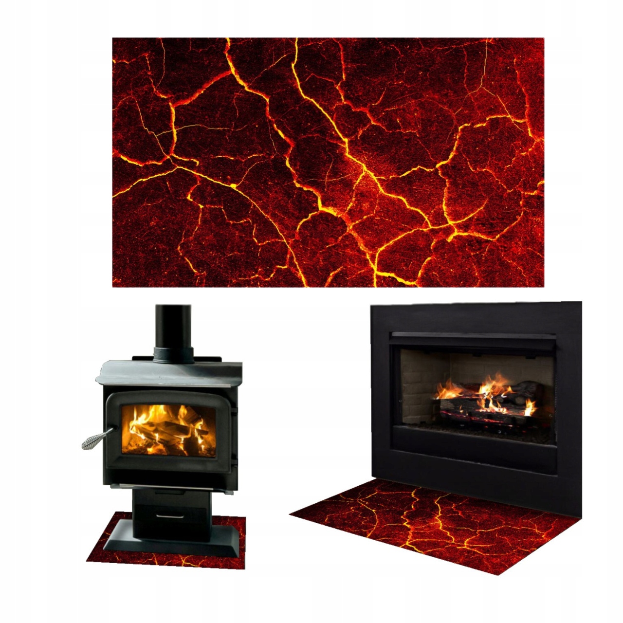 SZYBA POD KOMINEK SZKŁO HARTOWANE PODSTAWKA WYMIAR 65x60cm GRAFIKA LAWA