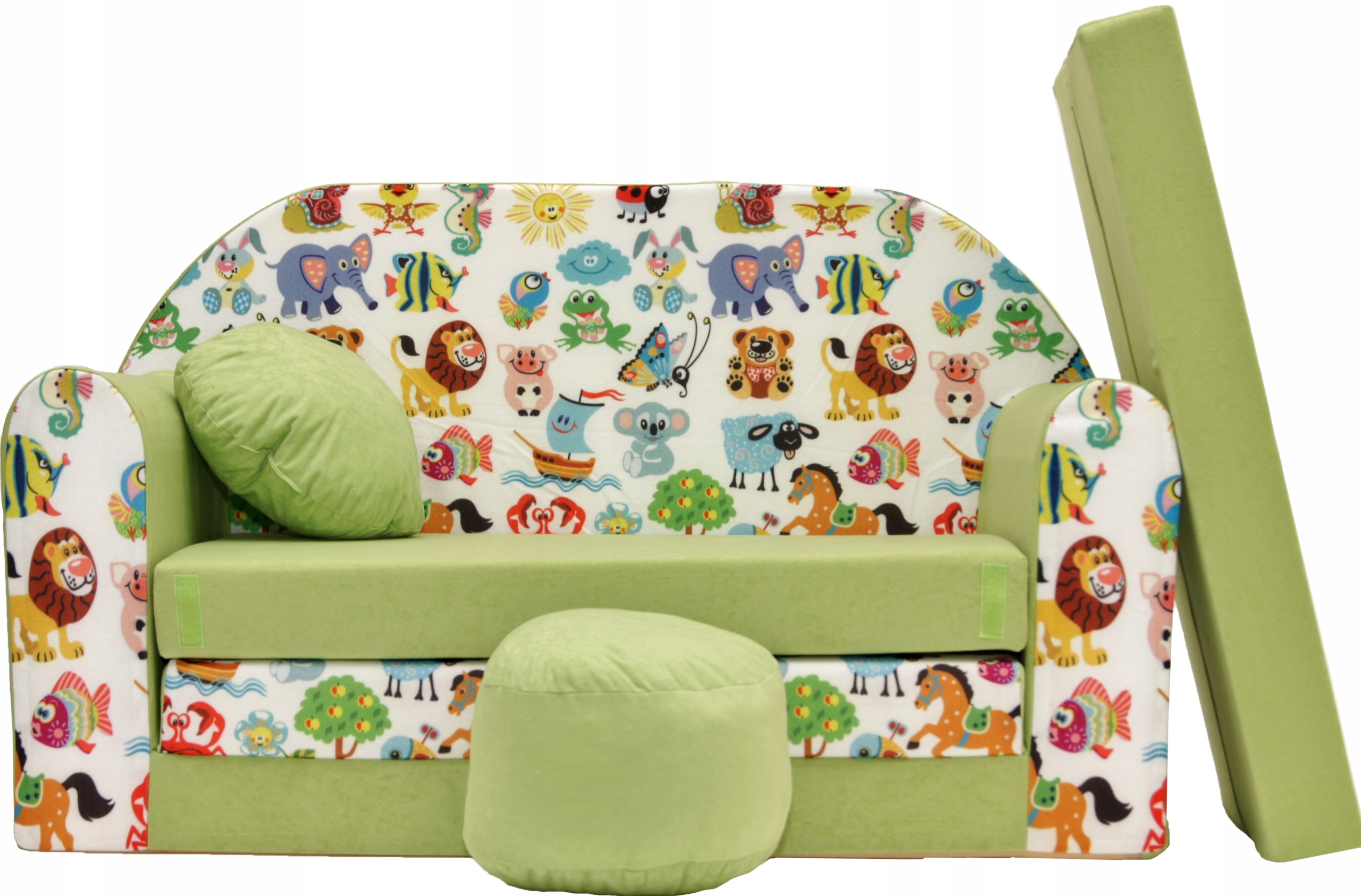 Mini Sofa Piankowa dla Dzieci Kanapa Rozkładana z Poduszka i Pufa Materac