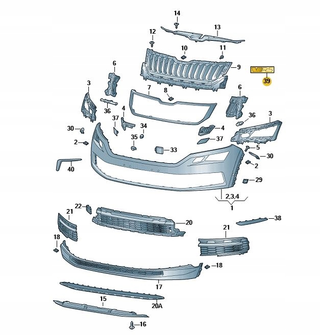 ZNACZEK EMBLEMAT NAPIS NA GRILL SKODA KODIAQ RS Installation side Front