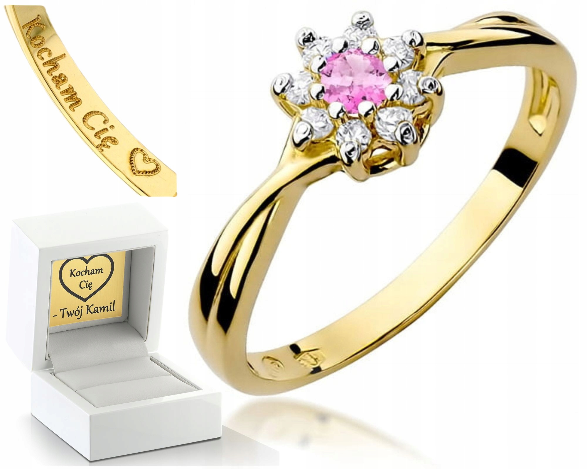 Prstýnek , Žluté Zlato, Diamanty Gravírování 585