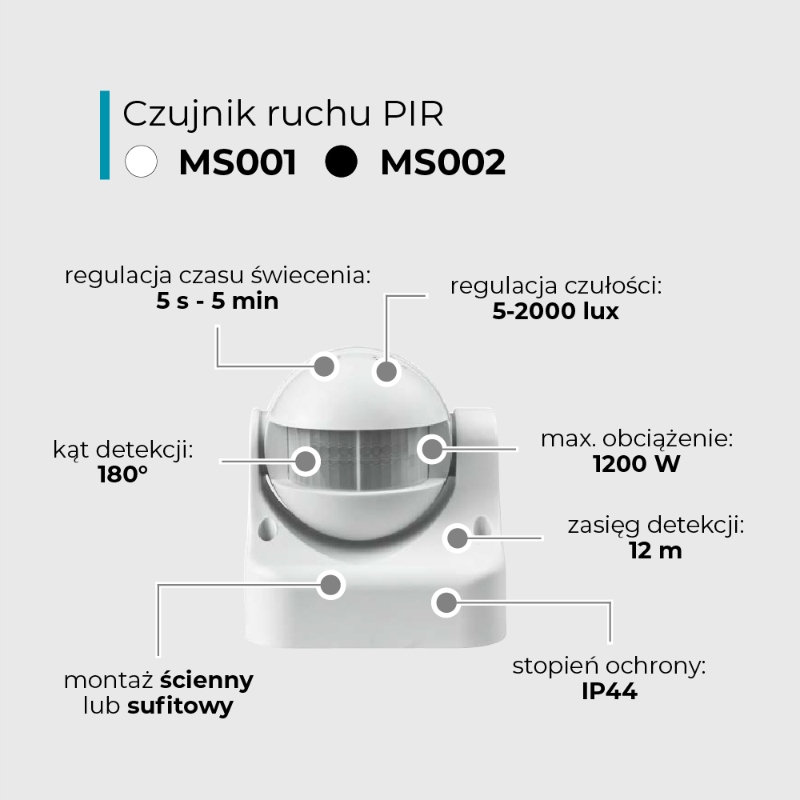 Czujnik ruchu PIR, IP44, czarny Marka DPM