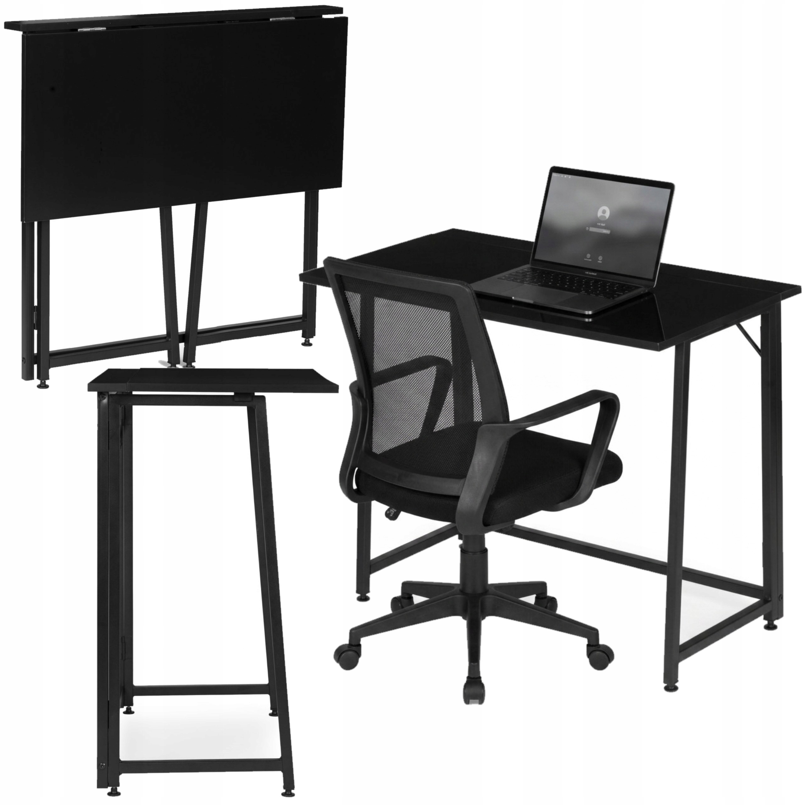 Biurko Komputerowe Składane 80x45 cm Czarne Stolik Pod Laptopa Do Pokoju