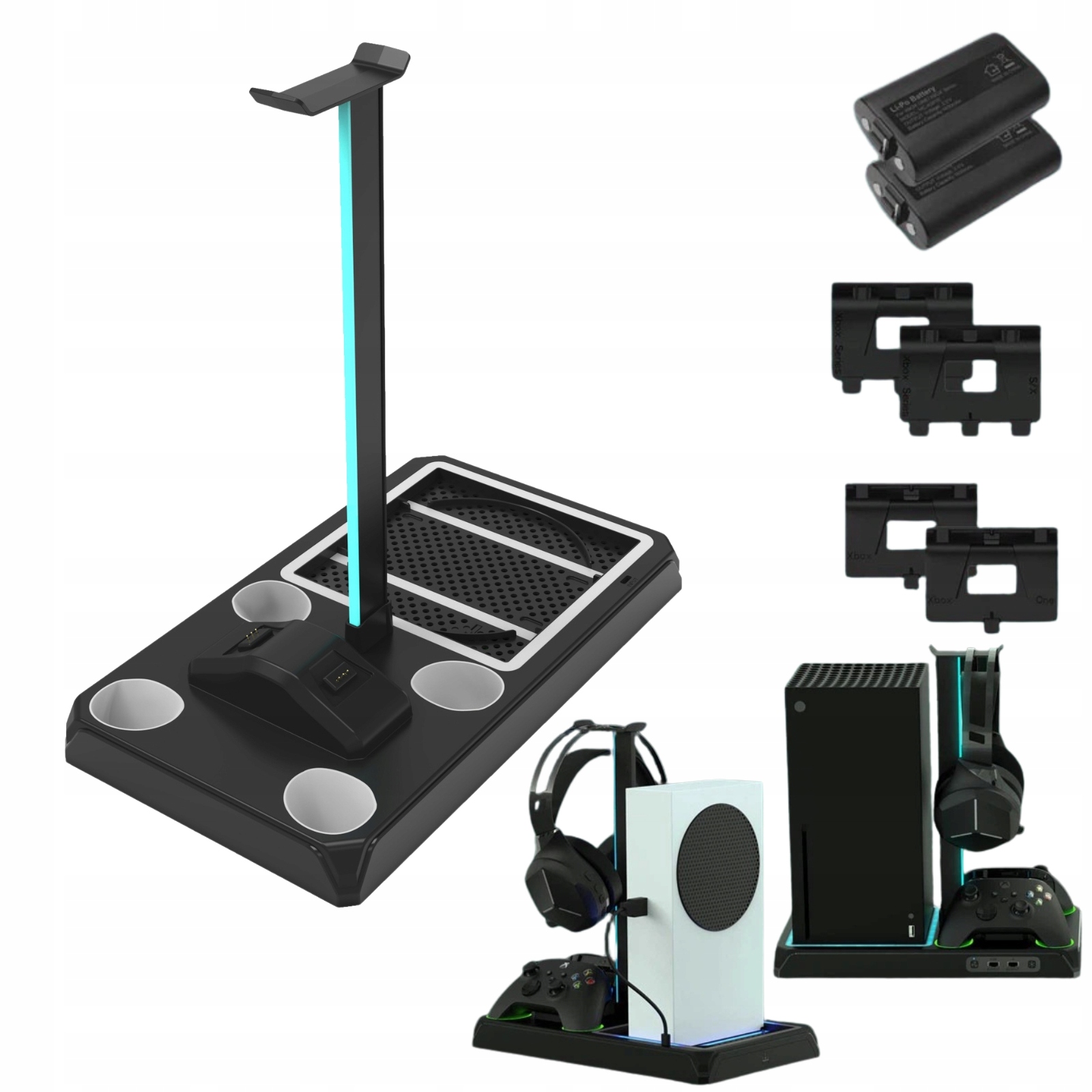 Stojak na narzędzia RGB z ładowarką dla Xbox Series X|S, kontrolery, 2 baterie