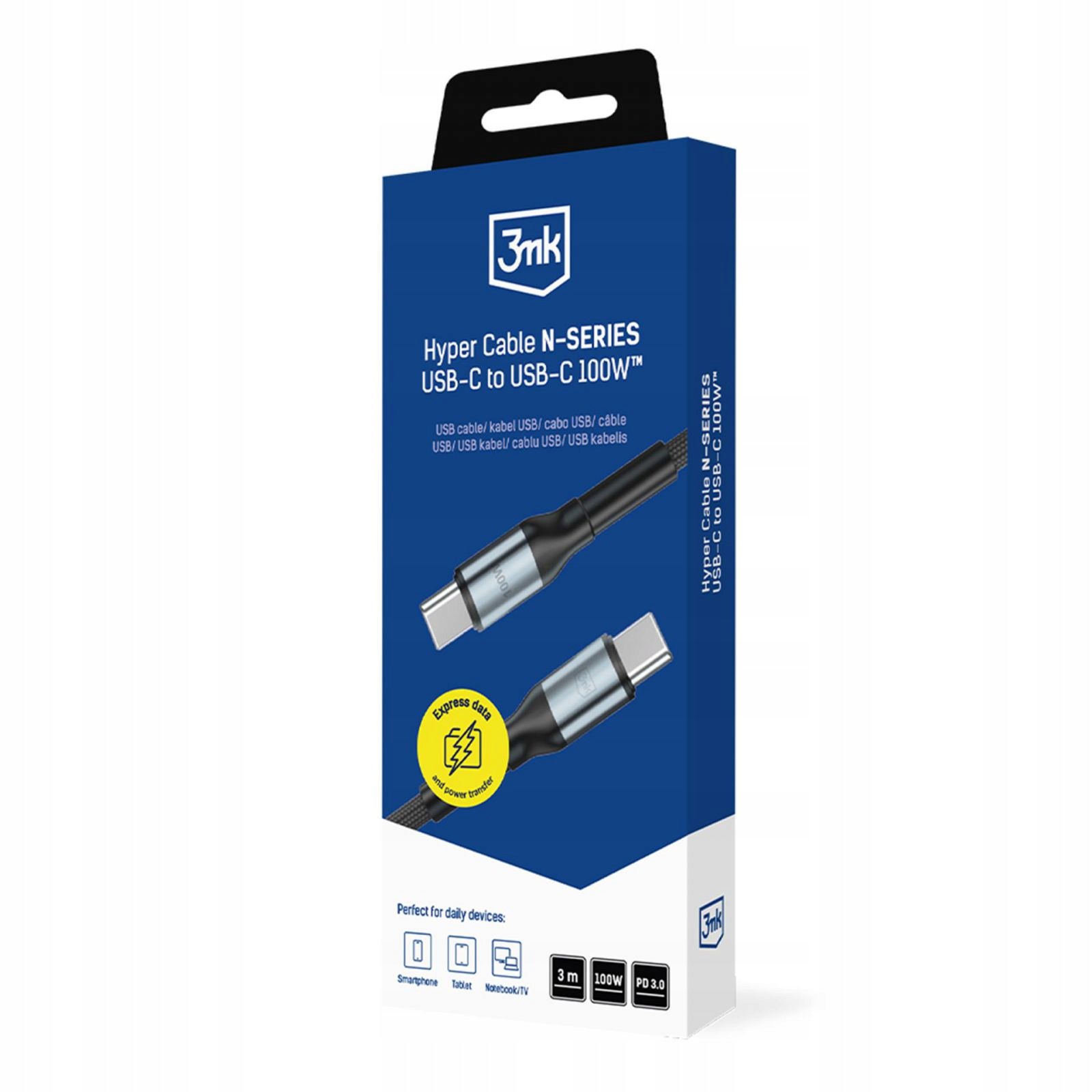 3MK Hyper Cable N-series C To C 3M Pd 3.0 Qc 3.0 20V/5A 100W Black