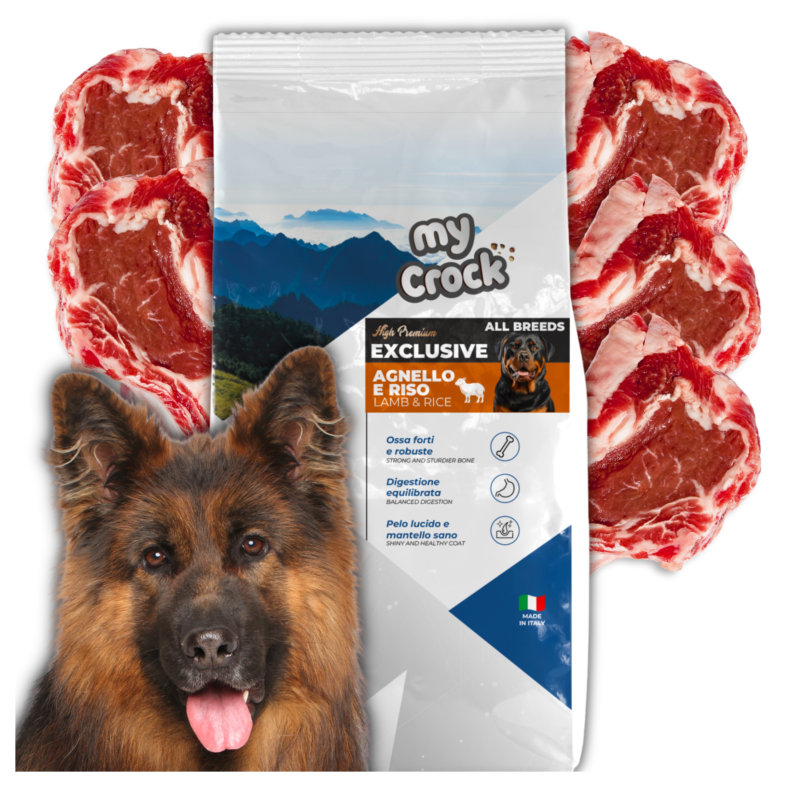 Levně Suché Krmivo pro dospělého psa 15 kg Jehněčí Ryba MyCrock Ovčáček