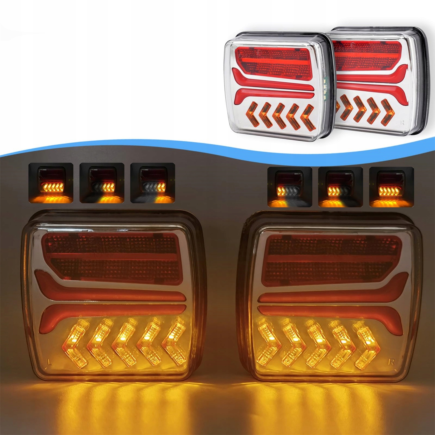 Magnetinis belaidis priekabos galinių LED lempų rinkinys, 12–24 V, 7 kontaktų, IP65, 4 funkcijų, 2000 mAh