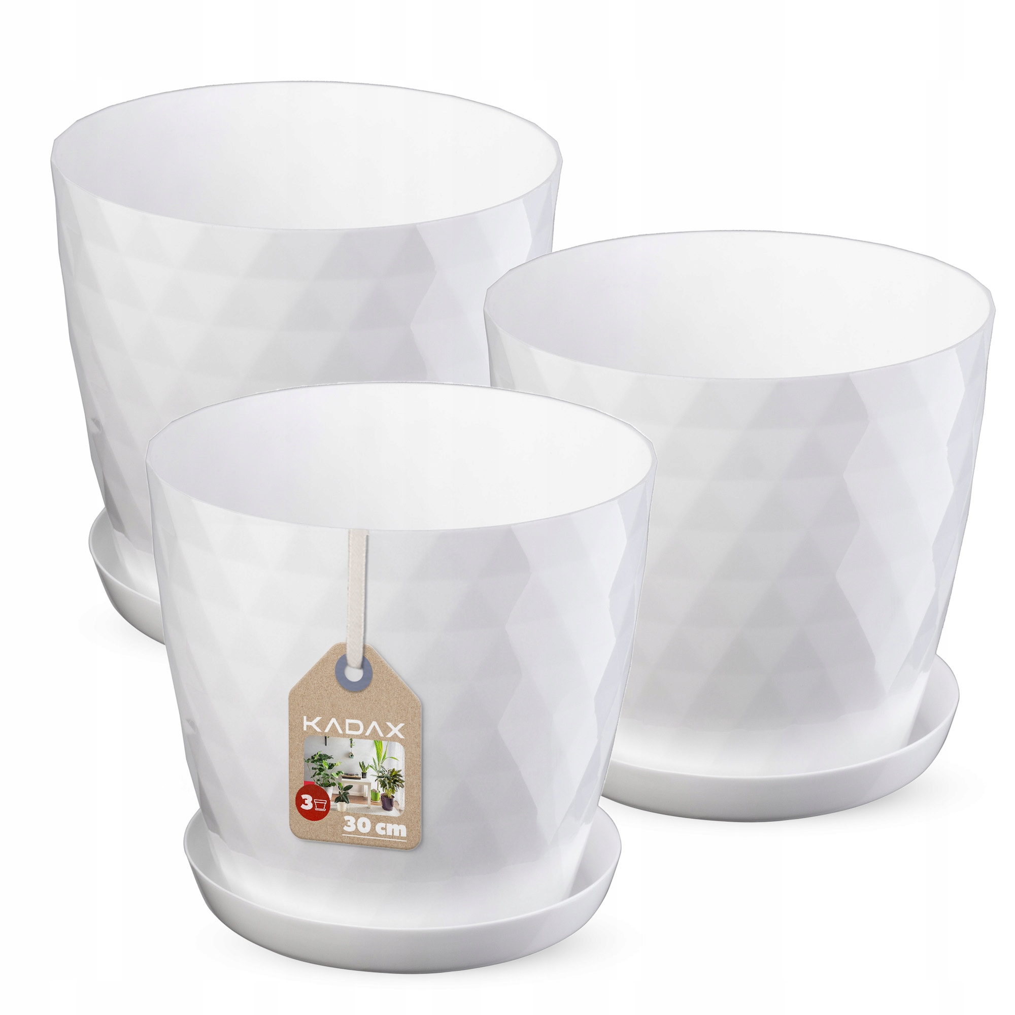 Set 3x Květináč S Miskou Bílý 30 cm