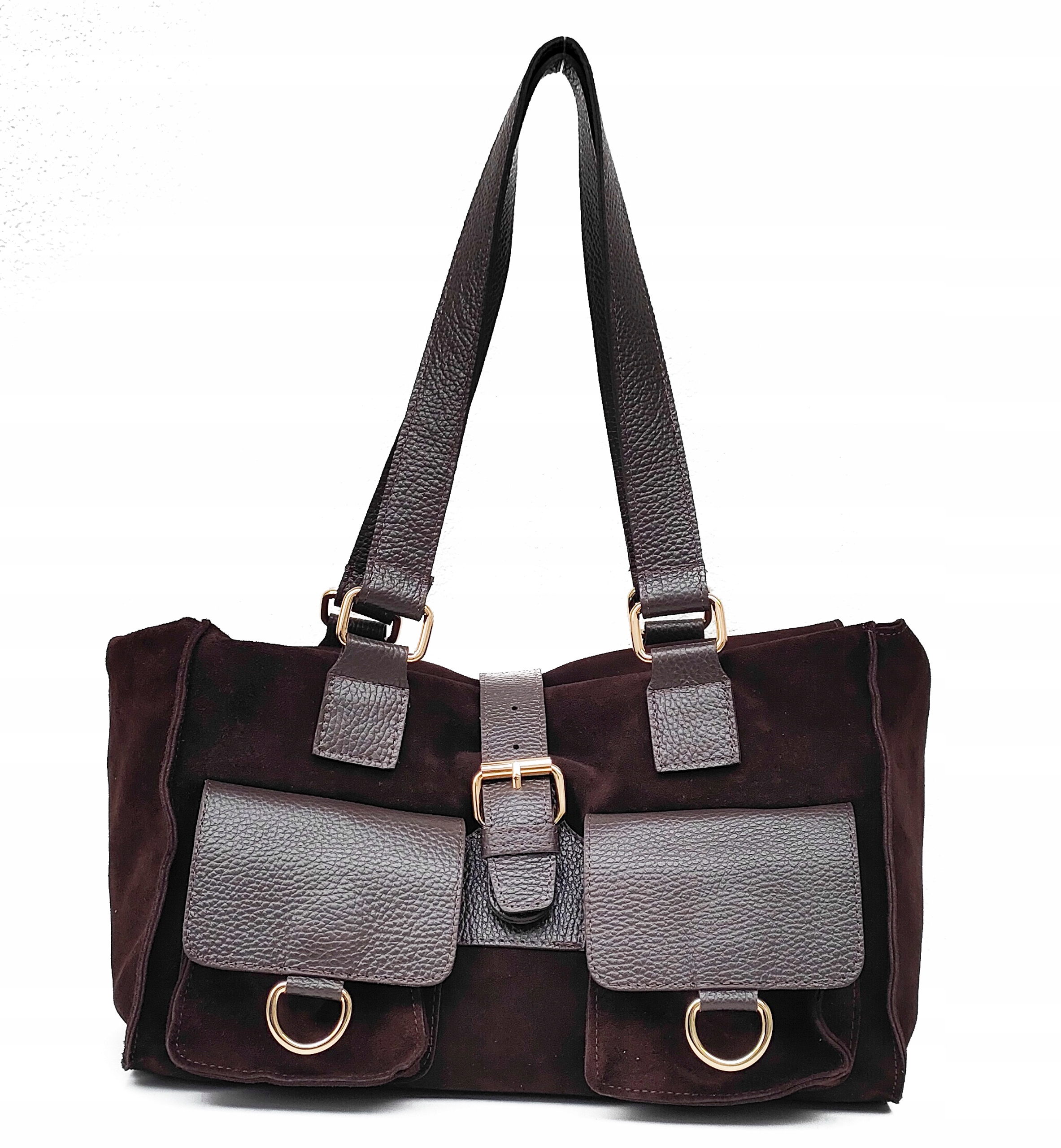 Semišová shopper kabelka Vera Pelle čokoládová