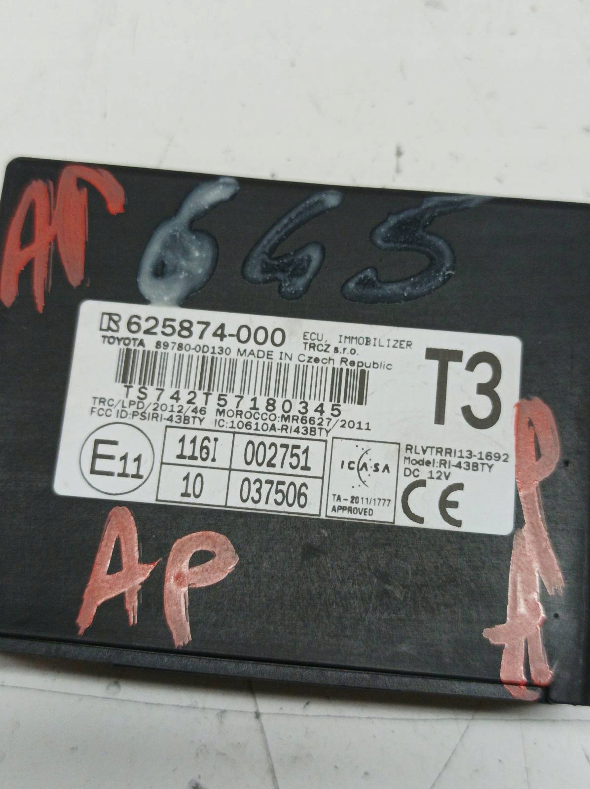 module IMMOBLIZERA 625874-000 Toyota Yaris III (2011-2020)