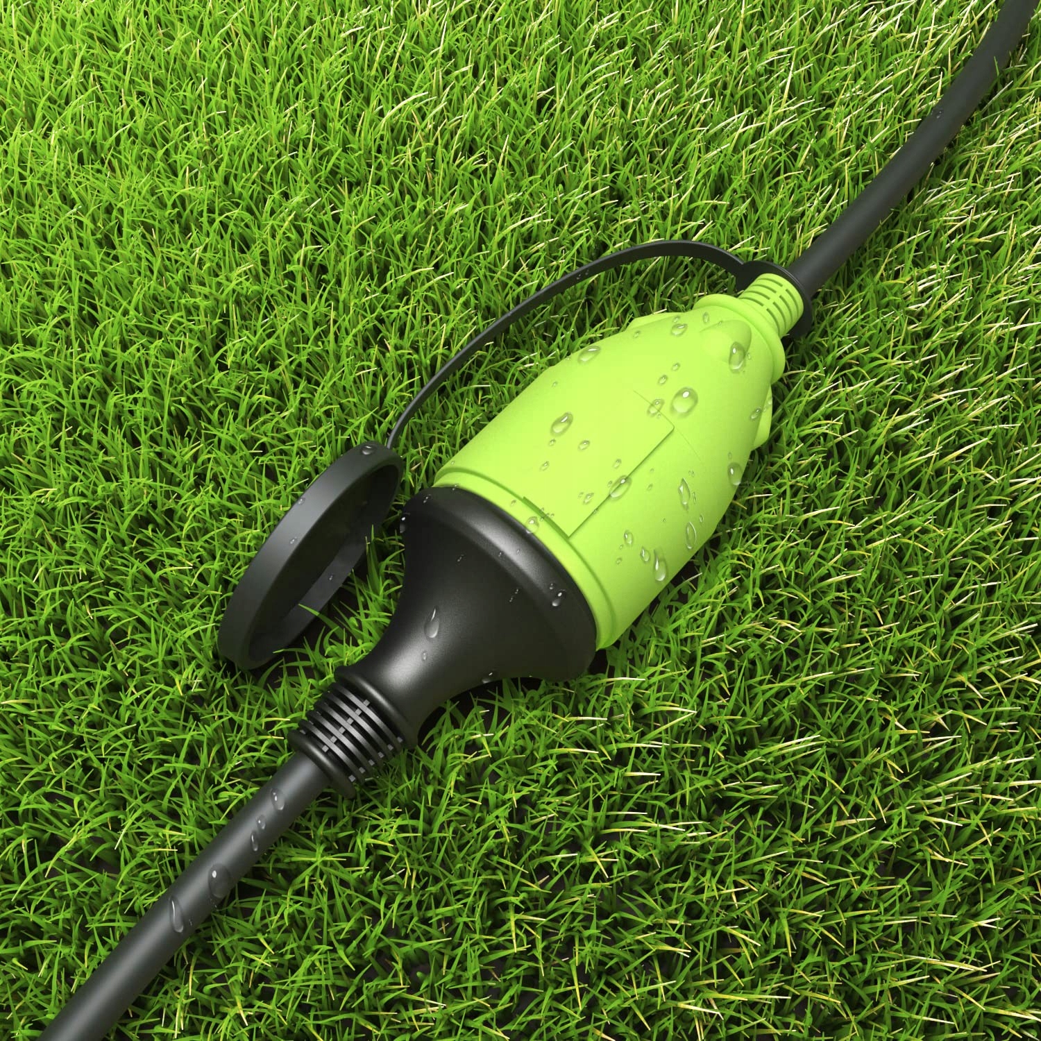 MUTECPower Przedłużacz 3m IP44 Do Użytku Zewnętrznego 1,5mm² Czarny Zielony — miniatura 4